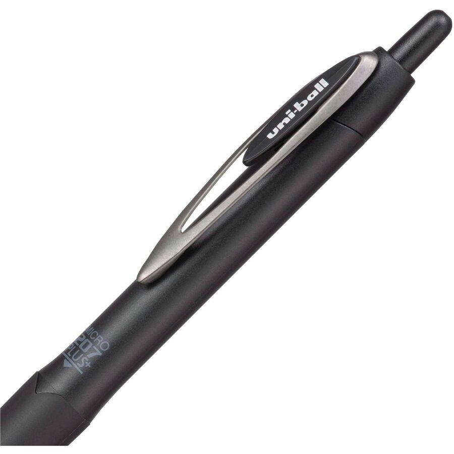 uniball™ 207 Plus Retractable Gel Pens - 0.5 mm Pen Point - Medium Marker Point - Retractable - Black Ink - Gel-based, Nanofiber Ink - Black, Metallic Barrel - Stainless Steel Tip - 1 Dozen