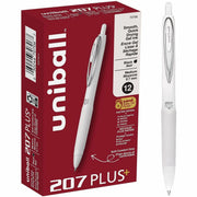 uniball™ 207 Plus Retractable Gel Pens - 0.7 mm Medium Pen Point - Retractable - Black Ink - Nanofiber Ink, Gel-based - White Barrel - Stainless Steel Tip - 1 Dozen