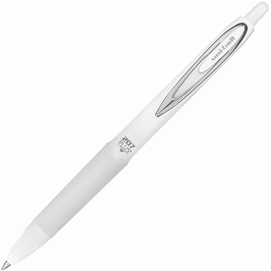 uniball™ 207 Plus Retractable Gel Pens - 0.7 mm Medium Pen Point - Retractable - Black Ink - Nanofiber Ink, Gel-based - White Barrel - Stainless Steel Tip - 1 Dozen