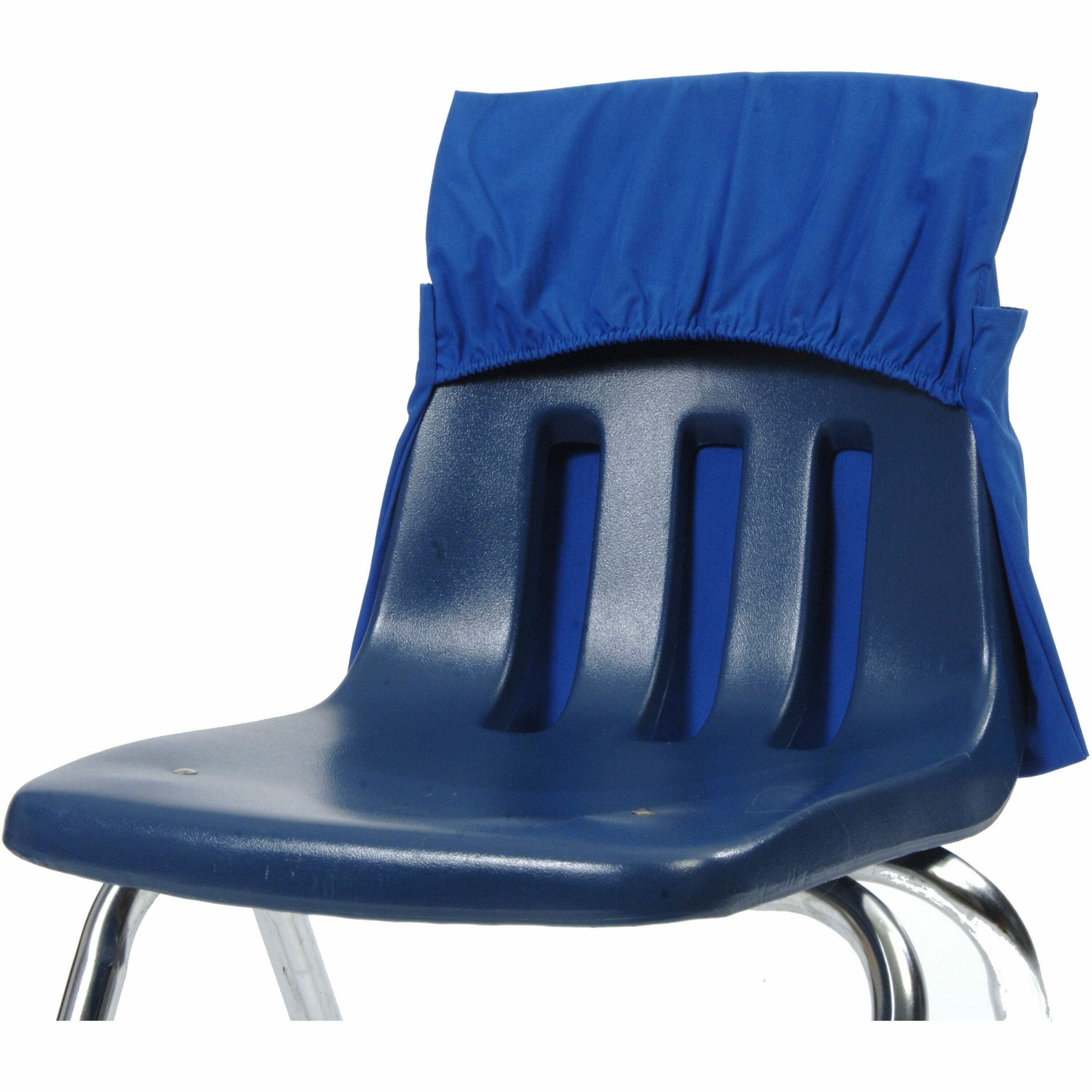 Seat Sack One-Pocket Seat Sacks with Elastic Back - 1 Pocket(s) - 17" Width x 2" Depth - Chair - Elastic, Expandable, Washable, Durable - Blue - Plastic, Poly Cotton, Laminate - 1 Carton