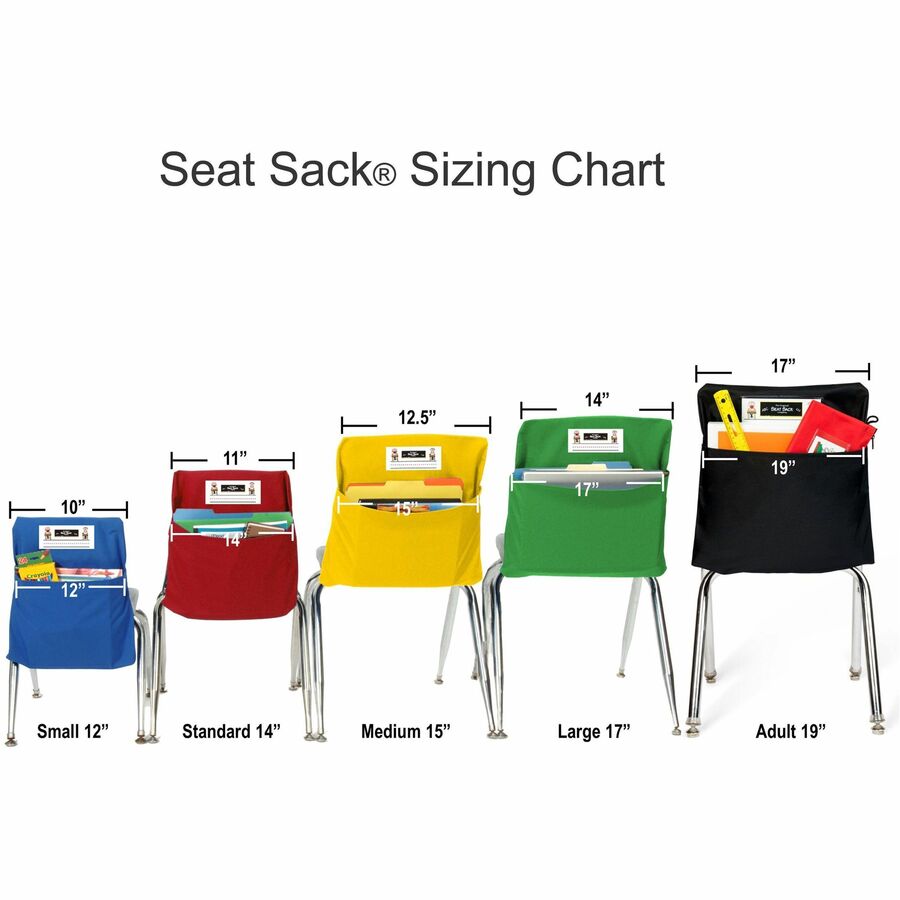 Seat Sack Classroom Pack One-Pocket - 1 Pocket(s) - 1 Compartment(s) - 15" Width x 2" Depth - Chair - Durable, Desk Space, Washable, Expandable - Black - Poly Cotton - 10/Pack - 1 Carton