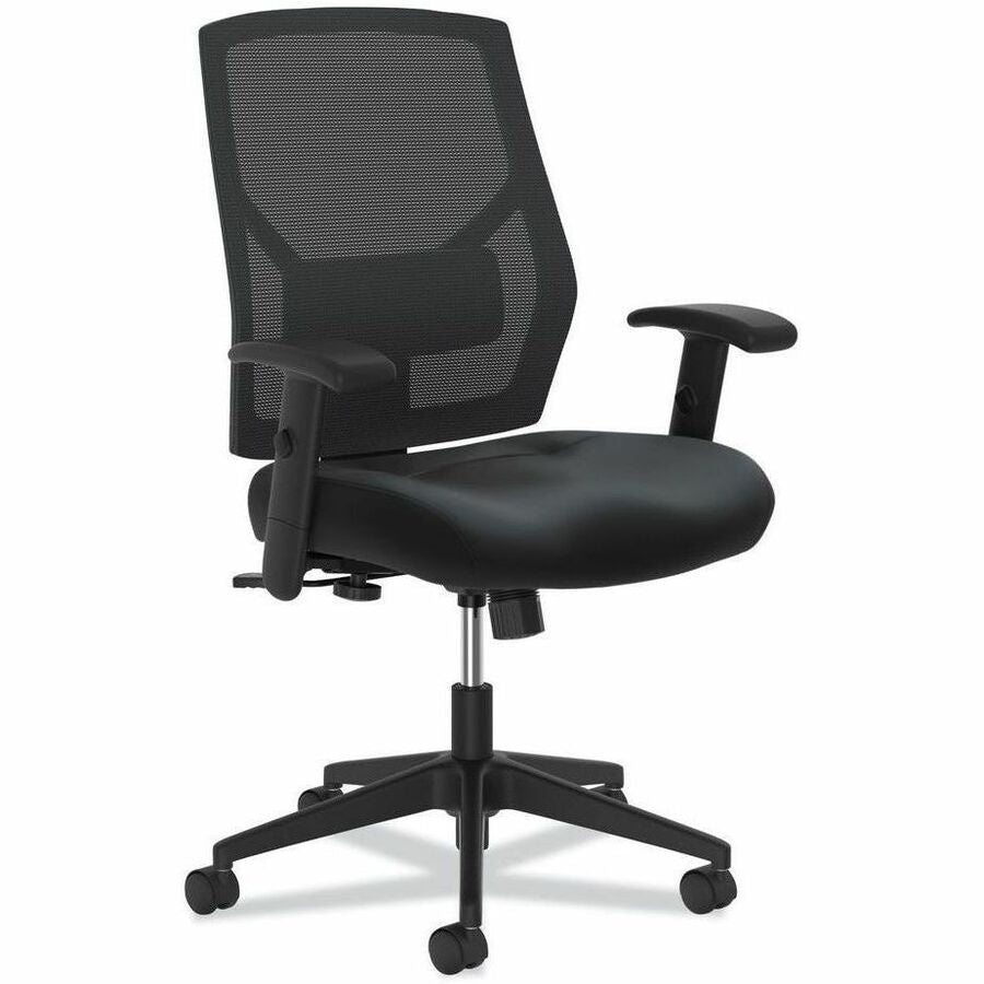 Black Seat Color - Bonded Leather Seat Material - Black Back Color - Mesh Back Material - Black Frame Color - Plastic Frame Material - High Back - 5-star Base - Armrest - 1 / Carton