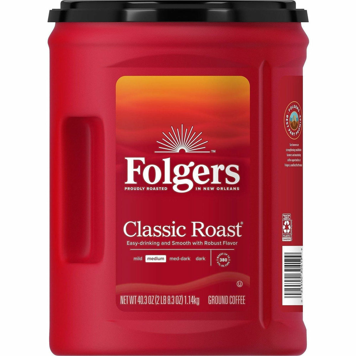 Folgers Classic Roast Ground Coffee, Medium Roast, 40.3 oz Canister, 1 Each