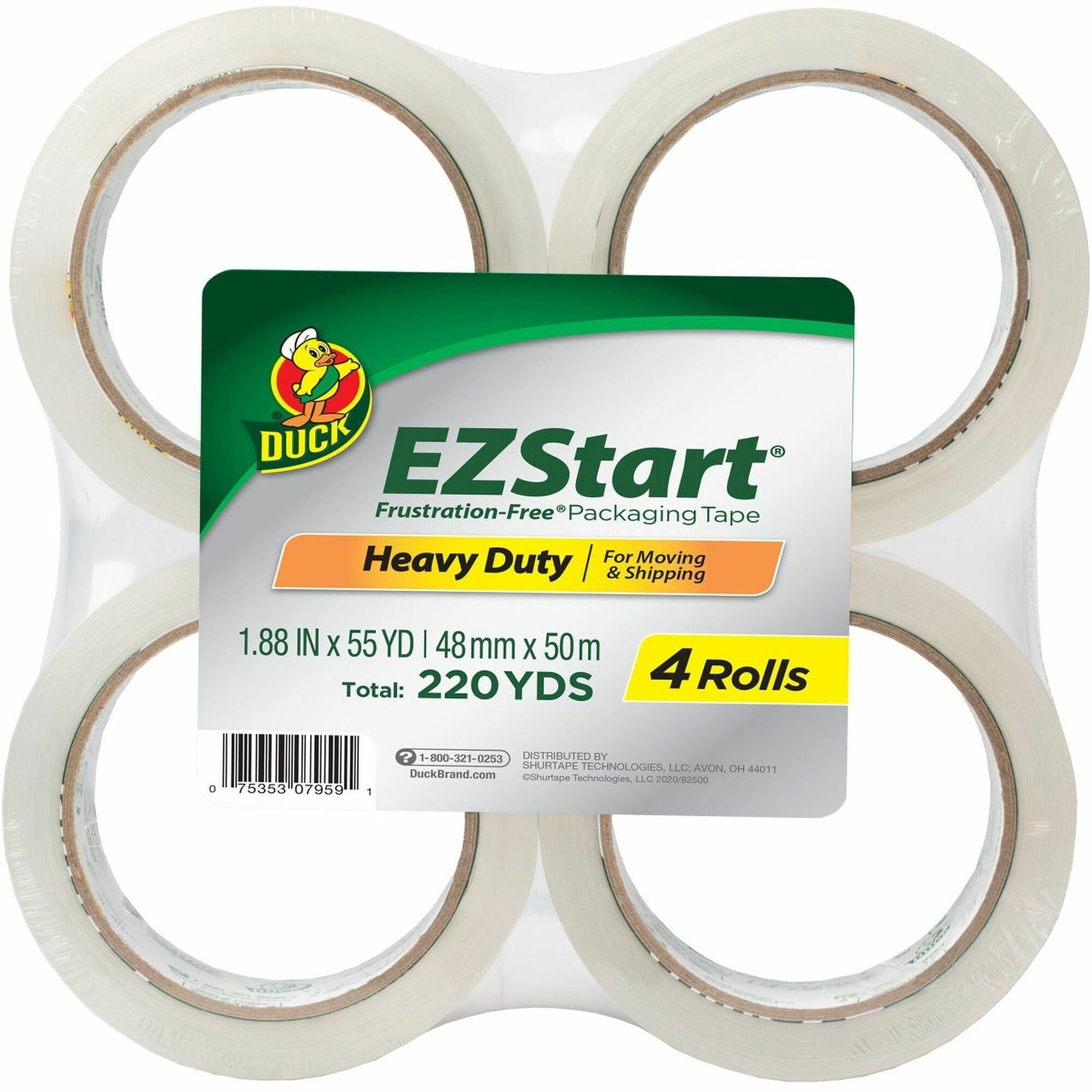 Duck Brand EZ Start Packaging Tape, Clear, 55 yd Length, 4 Pack