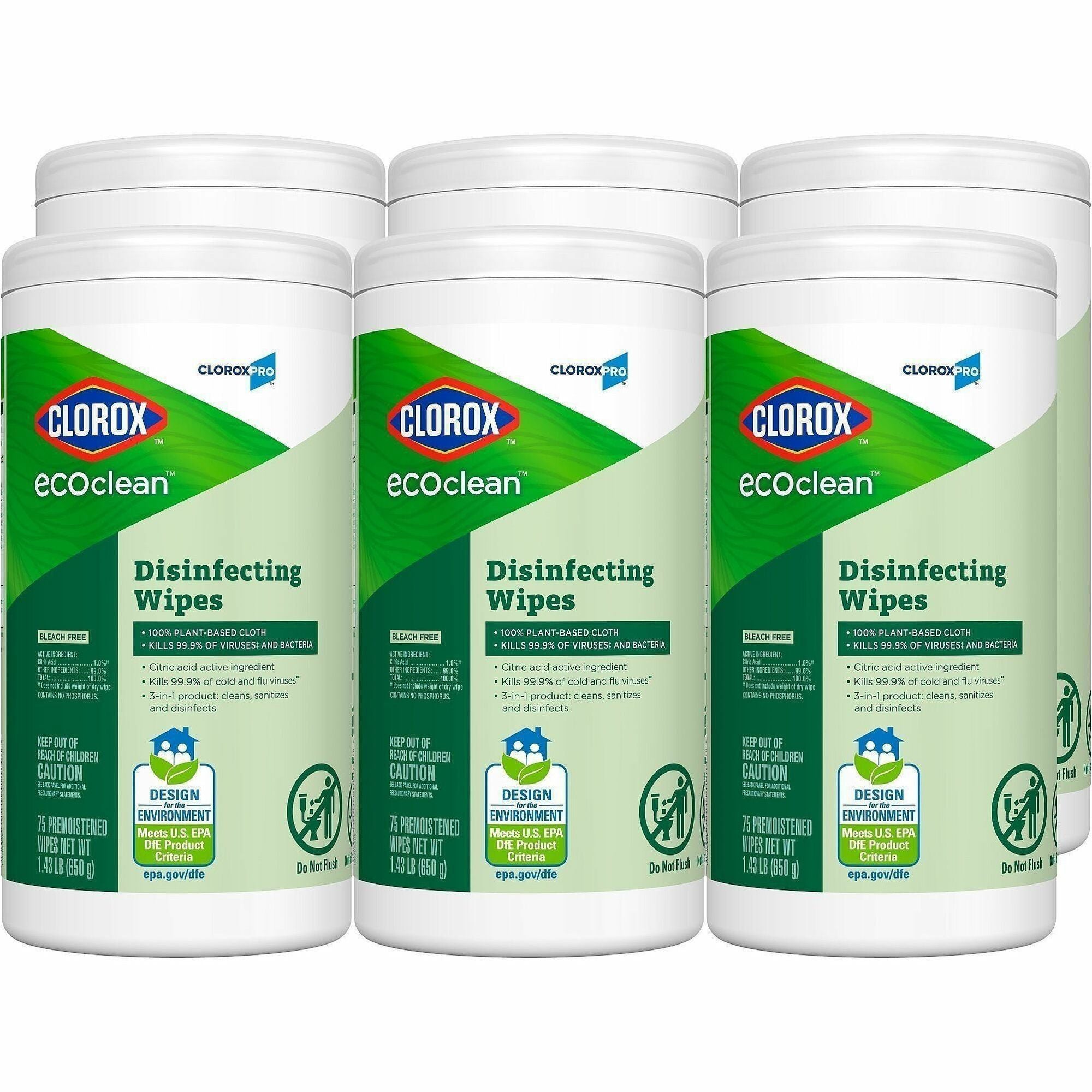 For Multi Surface, Multipurpose - Ready-To-Use - Wipe - Dye-free, Bleach-free, Ammonia-free, Chemical-free - Green - 75/Tub - 6 / Carton
