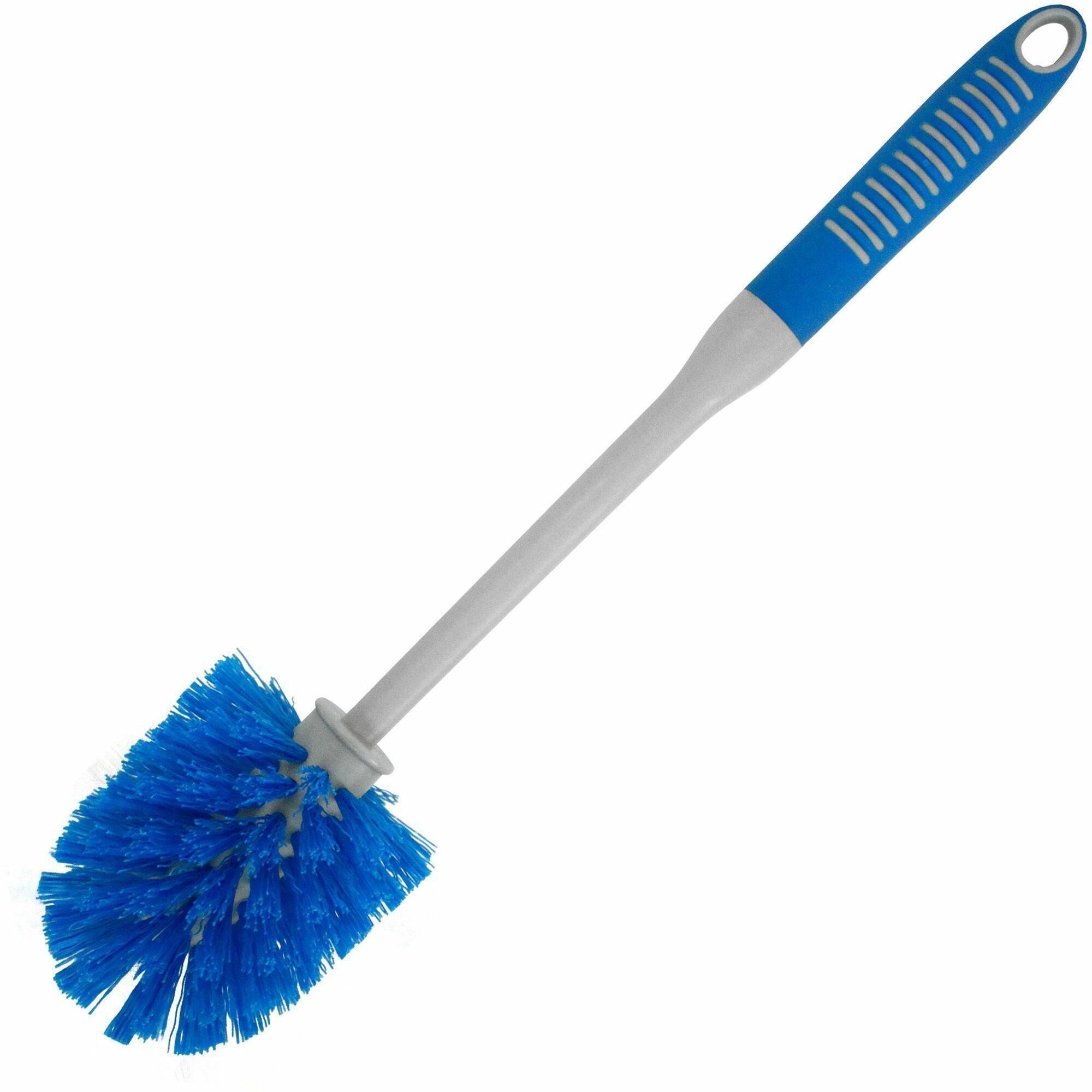 Genuine Joe Toilet Bowl Brush, PET Bristles, Polypropylene/TPR Handle, Blue/Gray, 1 Each