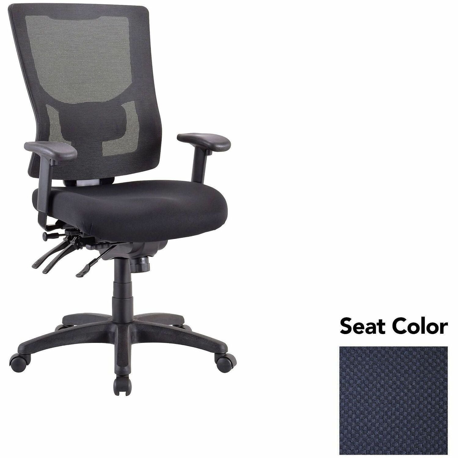 Lorell Conjure Multifunctional Mesh High-back Executive Chair, Perfection Navy Seat, Mesh Back, Adjustable Lumbar Support, Ratchet Back, Tilt Tension, Seat Slider, 1 Each