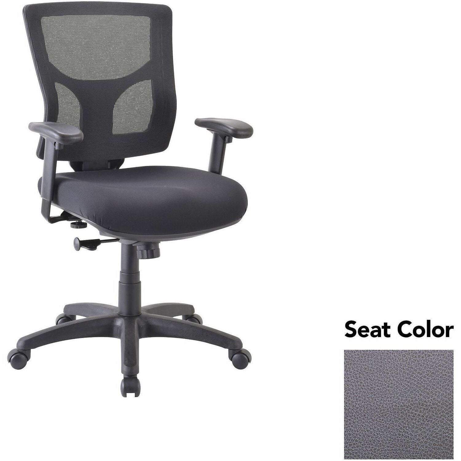 Lorell Conjure Swivel/Tilt Task Chair, Canyon Carbon Seat, Mesh Mid Back, Adjustable Arms, Lumbar Support, Pneumatic Height, 360° Swivel, 1 Each