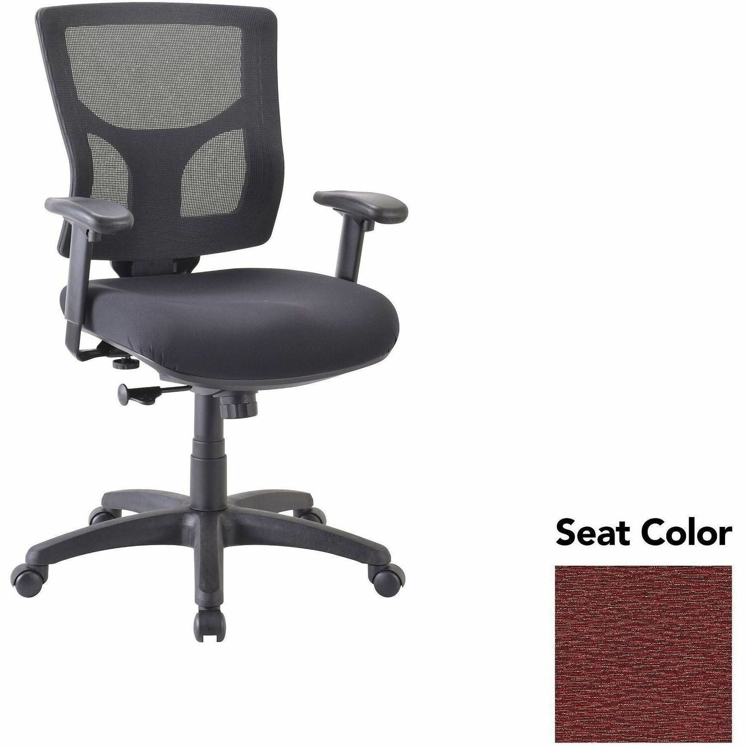 Lorell Conjure Swivel/Tilt Task Chair, Fuse Carmine Seat, Mesh Mid Back, Adjustable Arms, 1 Each