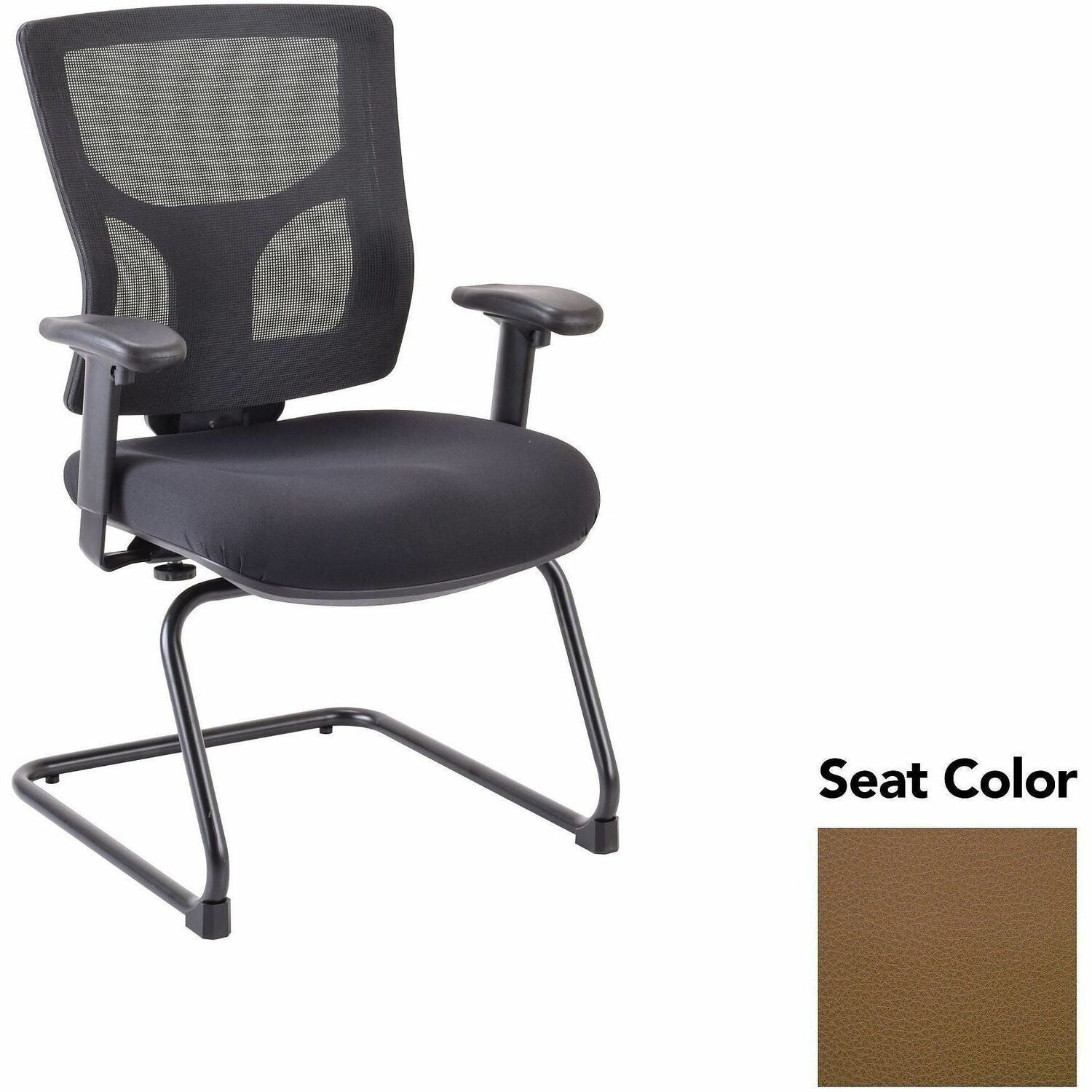 Lorell Conjure Sled Base Guest Chair, Canyon Mudslide, Polyurethane Foam Seat, Mesh Mid Back, Adjustable Arms, Cantilever Sled Base, 1 Each