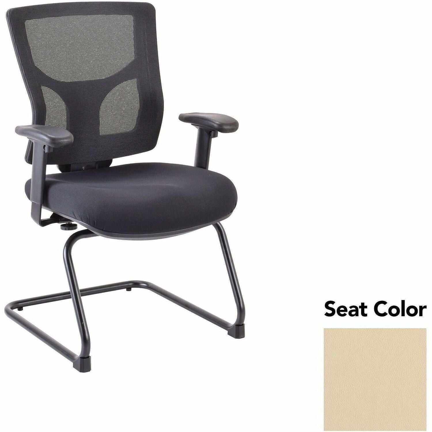 Lorell Conjure Sled Base Guest Chair, Dillon Buff, Polyurethane Foam Seat, Mesh Mid Back, Cantilever Sled Base, Adjustable Armrests, 1 Each