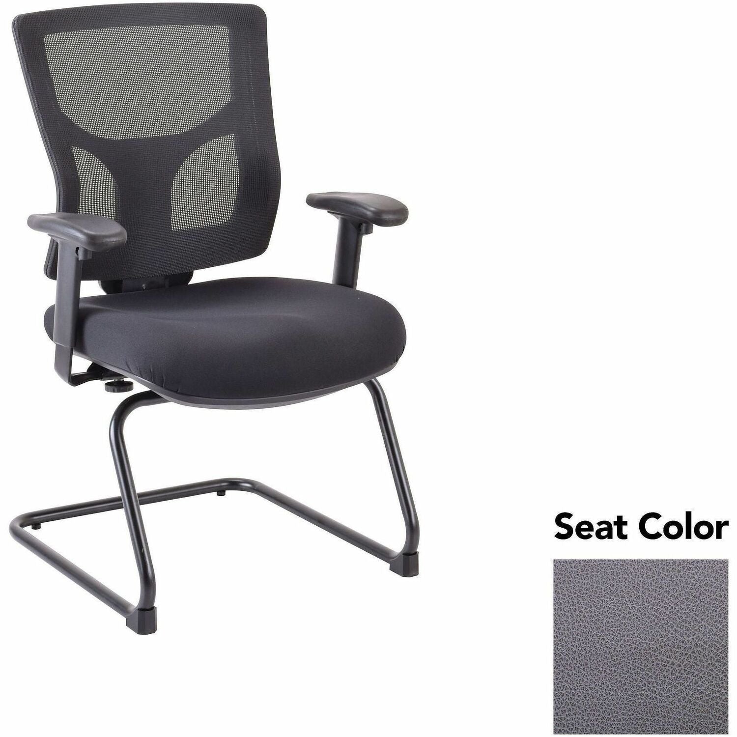 Lorell Conjure Sled Base Guest Chair, Canyon Carbon, Polyurethane Foam Seat, Mesh Mid Back, Adjustable Arms, Cantilever Sled Base, 1 Each