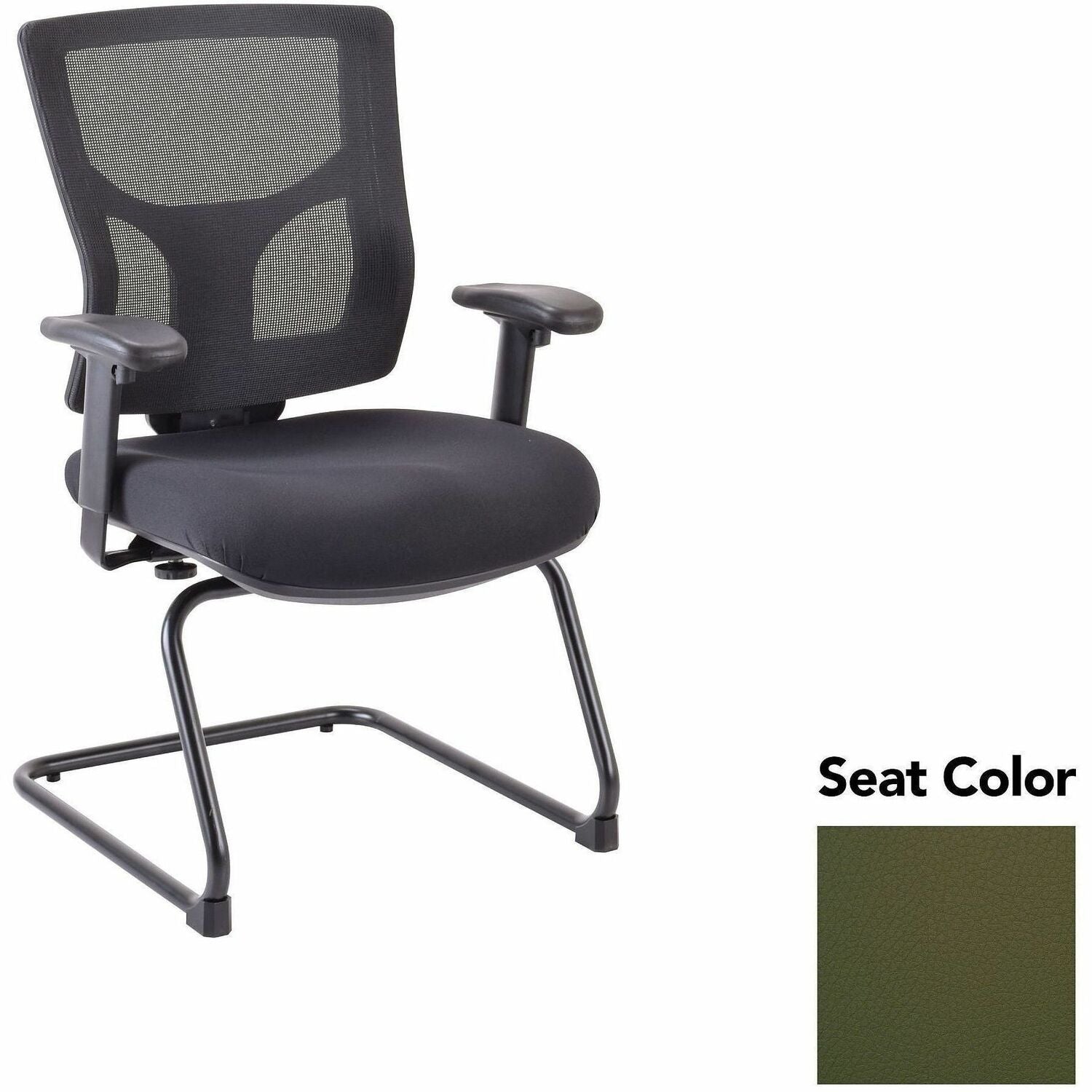 Lorell Conjure Sled Base Guest Chair, Canyon Fern, Polyurethane Foam Seat, Mesh Mid Back, Adjustable Arms, Cantilever Sled Base, 1 Each