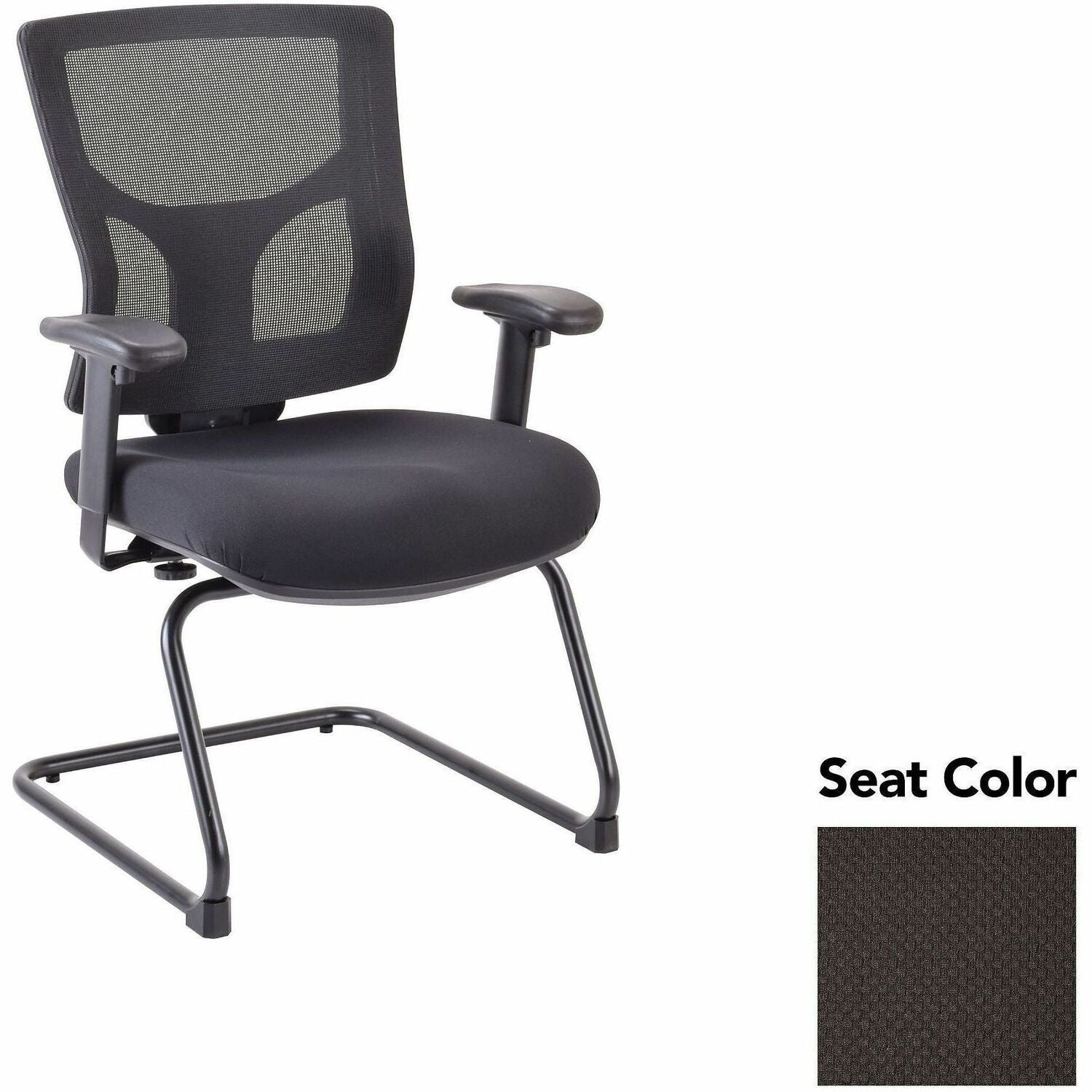 Lorell Conjure Sled Base Guest Chair, Perfection Black, Polyurethane Foam Seat, Mesh Mid Back, Adjustable Arms, Cantilever Sled Base, 1 Each