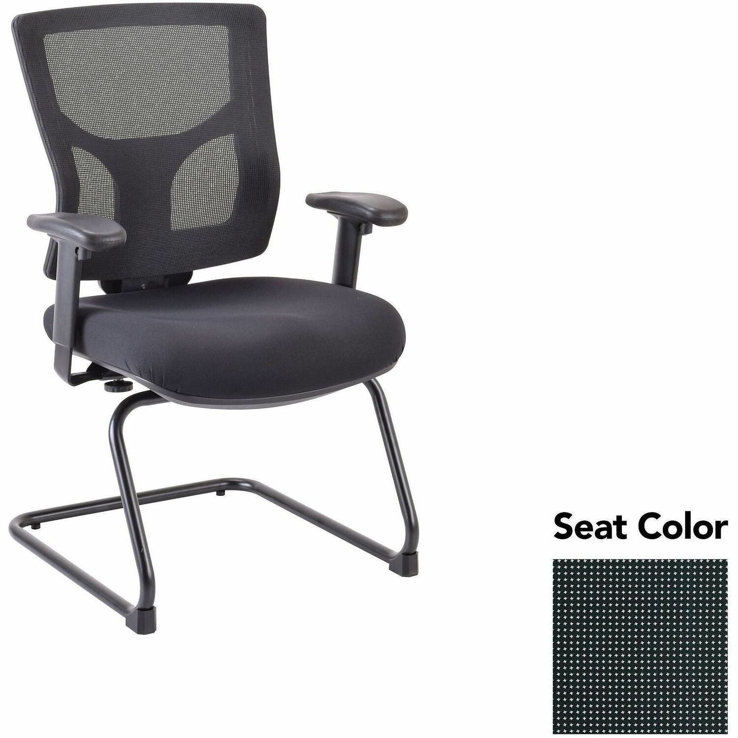 Lorell Conjure Sled Base Guest Chair, Expo Tuxedo Seat, Polyurethane Foam, Mesh Mid Back, Cantilever Sled Base, Adjustable Arms, 1 Each