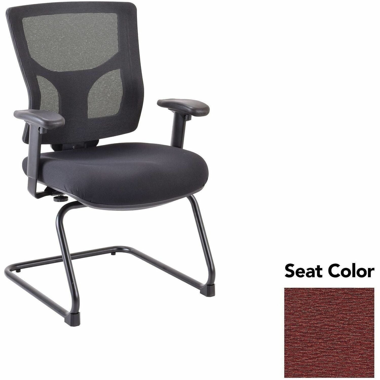 Lorell Conjure Sled Base Guest Chair, Fuse Carmine, Polyurethane Foam Seat, Mesh Mid Back, Cantilever Sled Base, Adjustable Armrests, 1 Each