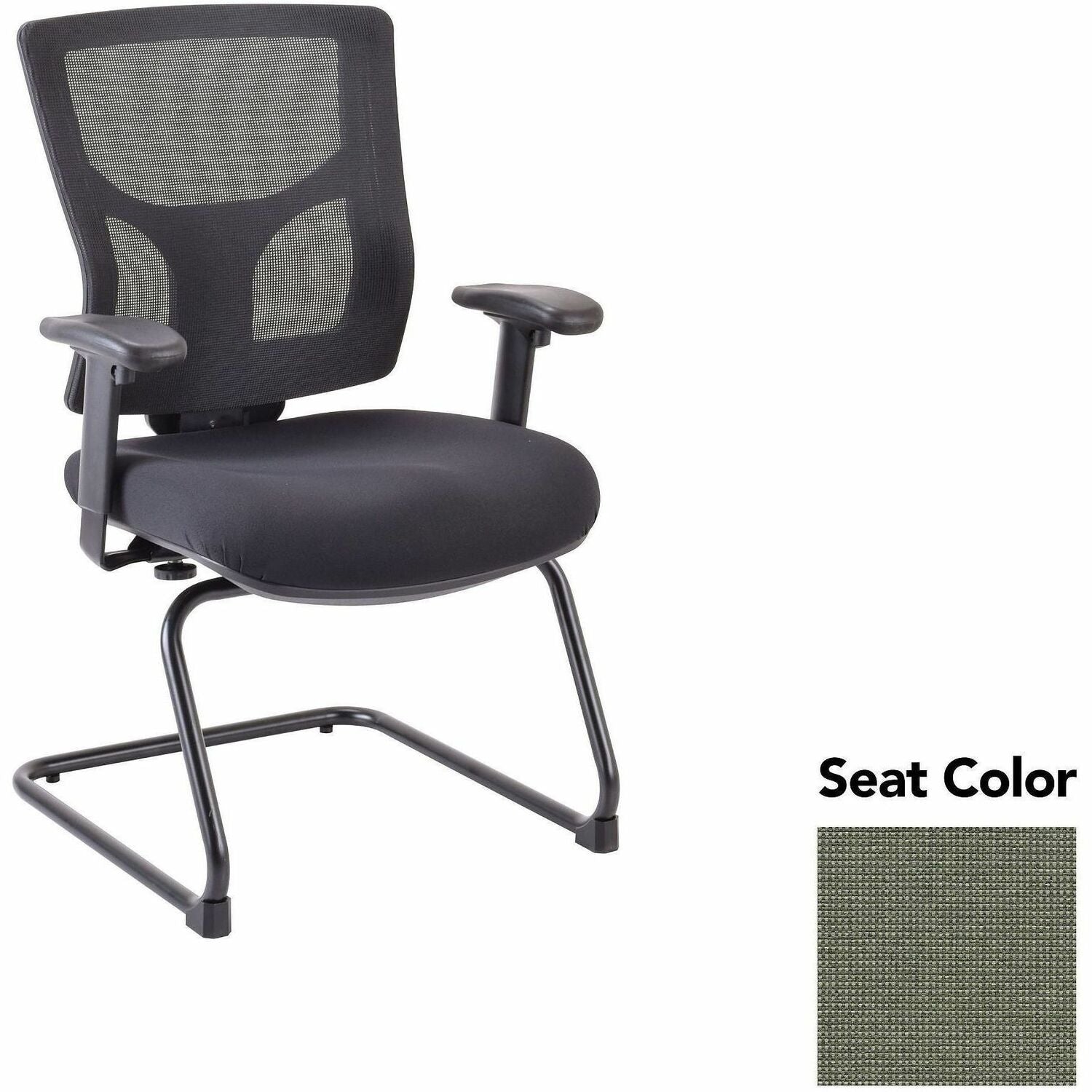 Lorell Conjure Sled Base Guest Chair, Shire Sage, Polyurethane Foam Seat, Mesh Mid Back, Adjustable Arms, Cantilever Sled Base, 1 Each