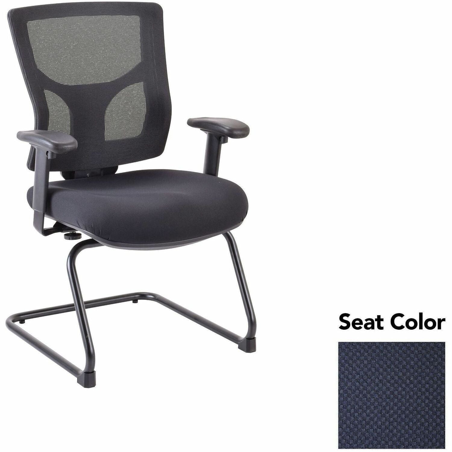Lorell Conjure Sled Base Guest Chair, Perfection Navy, Polyurethane Foam Seat, Mesh Mid Back, Adjustable Arms, Cantilever Sled Base, 1 Each
