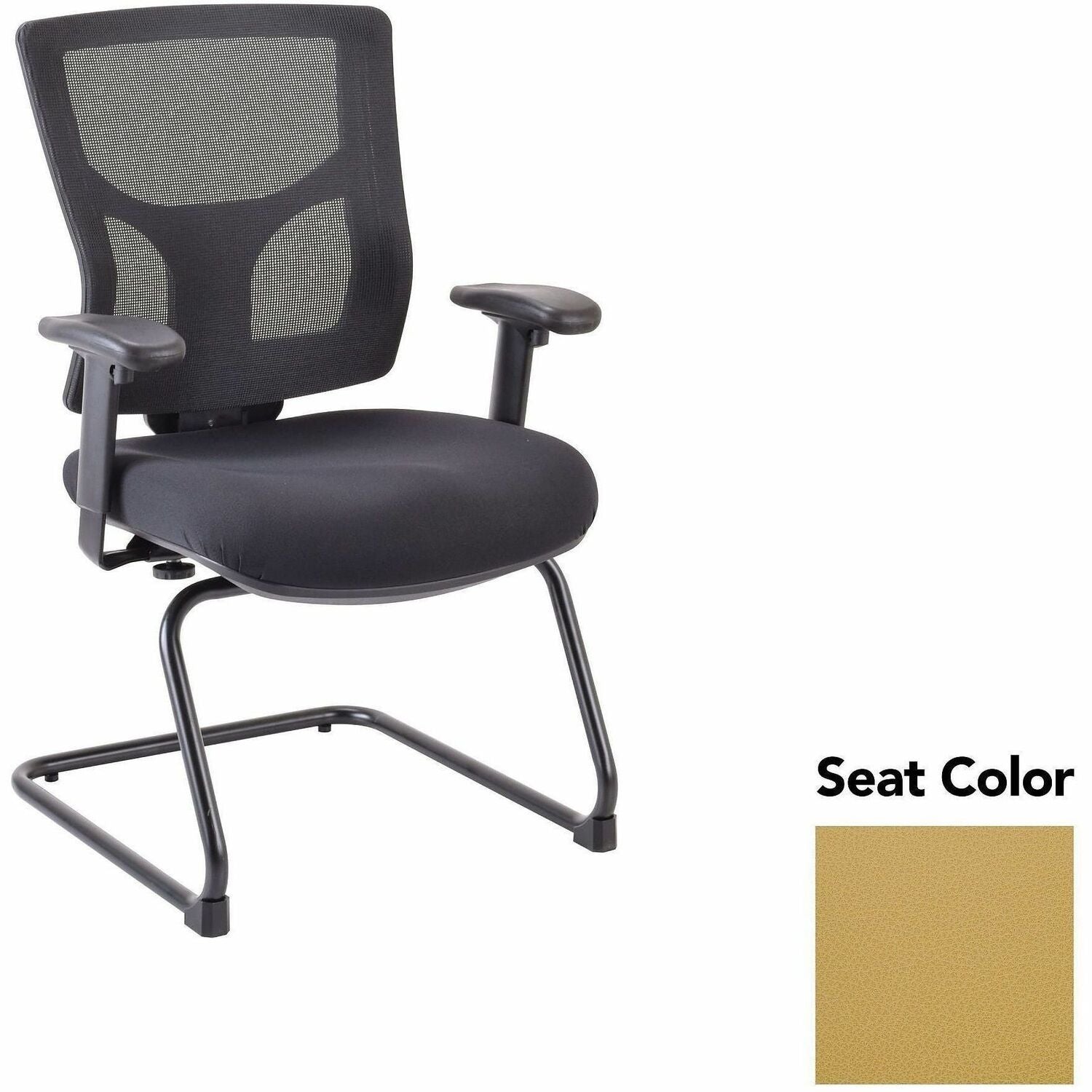 Lorell Conjure Sled Base Guest Chair, Canyon Nugget, Polyurethane Foam Seat, Mesh Mid Back, Cantilever Sled Base, Adjustable Armrests, 1 Each