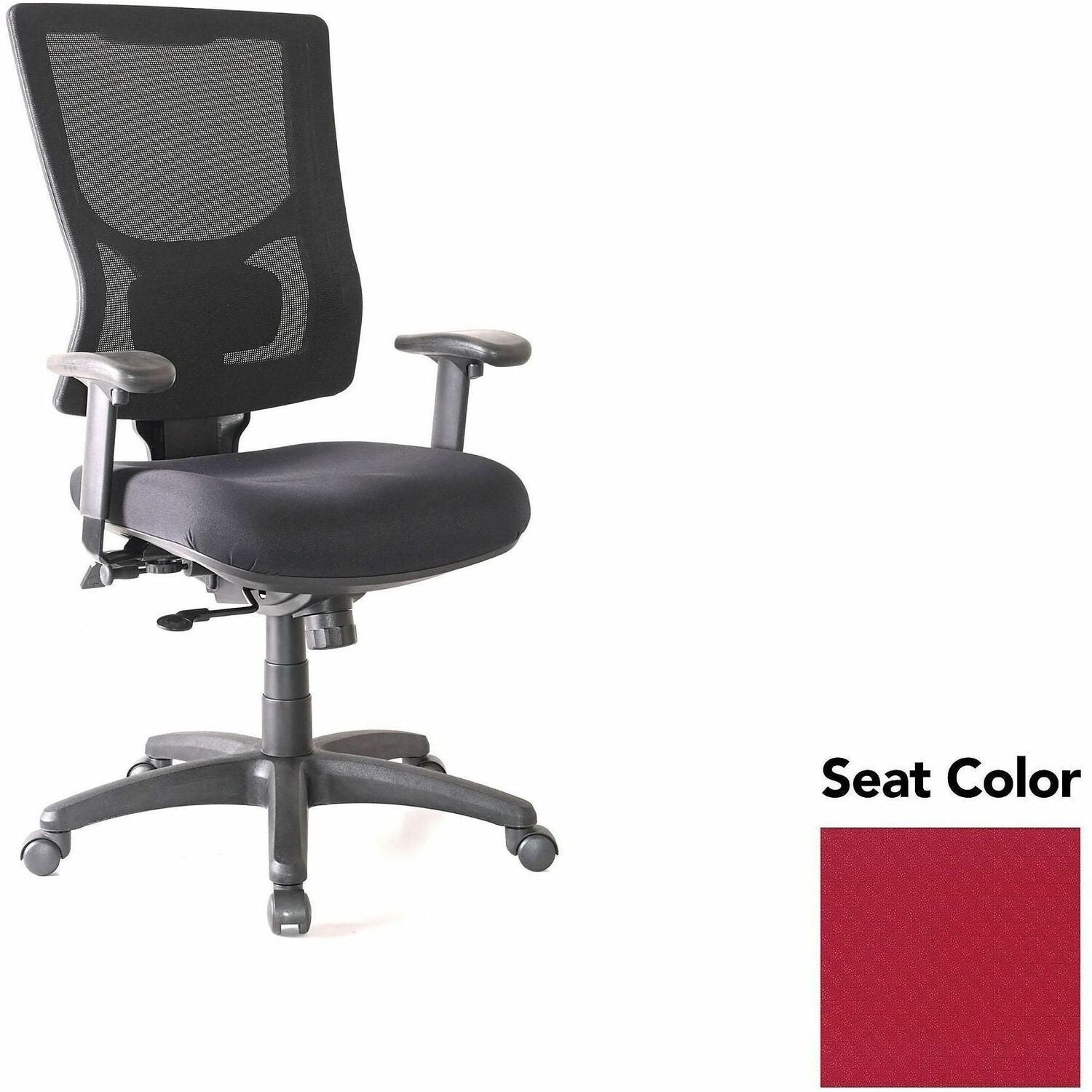 Lorell Conjure High-Back Office Chair, Real Red Seat, Mesh Back, Adjustable Arms, 360° Swivel, 1 Each