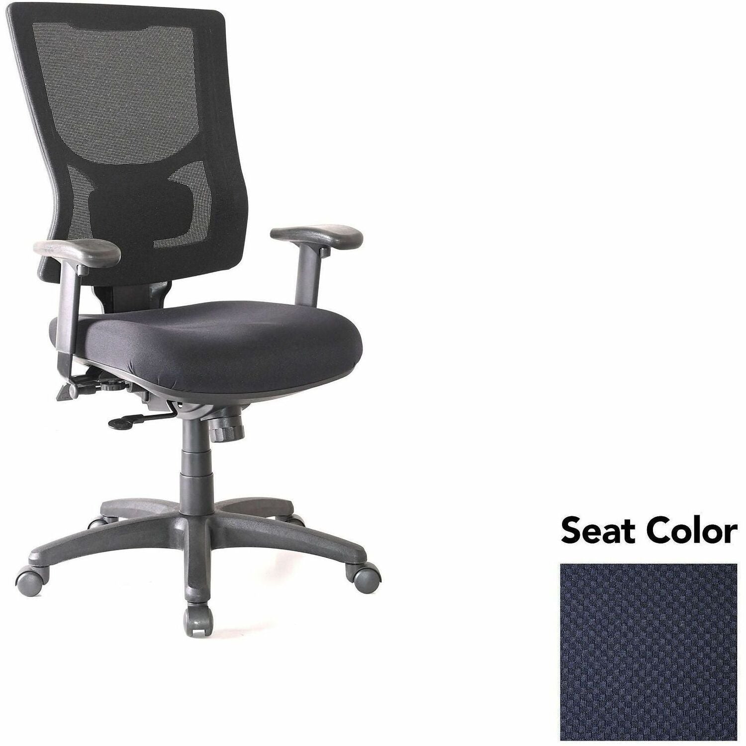 Lorell Conjure High-Back Office Chair, Perfection Navy Seat, Mesh Back, Adjustable Arms, 360° Swivel, 1 Each