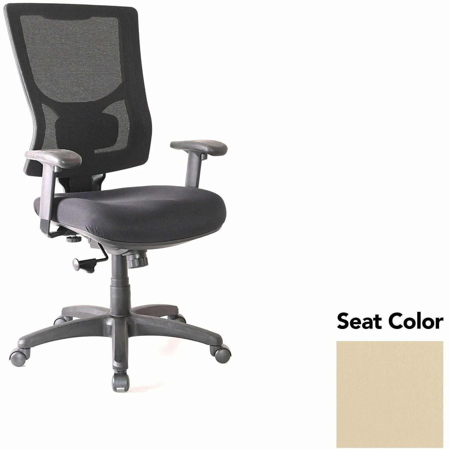Lorell Conjure High-Back Swivel/Tilt Office Chair, Dillon Buff, Polyurethane Foam Seat, Mesh Back, Adjustable Arms, 1 Each