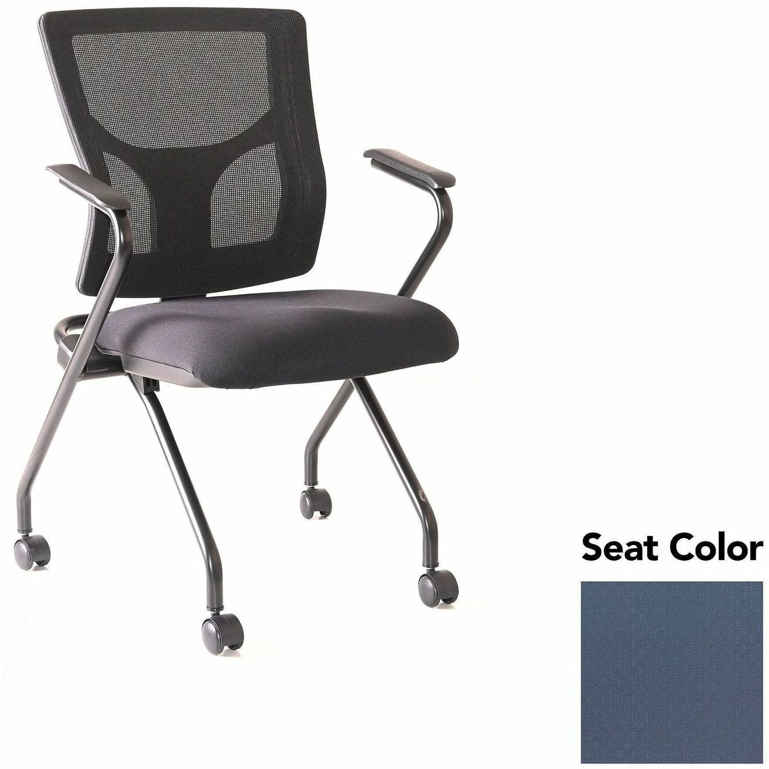 Lorell Conjure Mesh Training Chairs with Arms, High Back, Insight Periwinkle Blue Seat, Black Frame, Polyurethane and Foam Seat, Mesh Back, Fixed Armrests, 2 Chairs per Carton