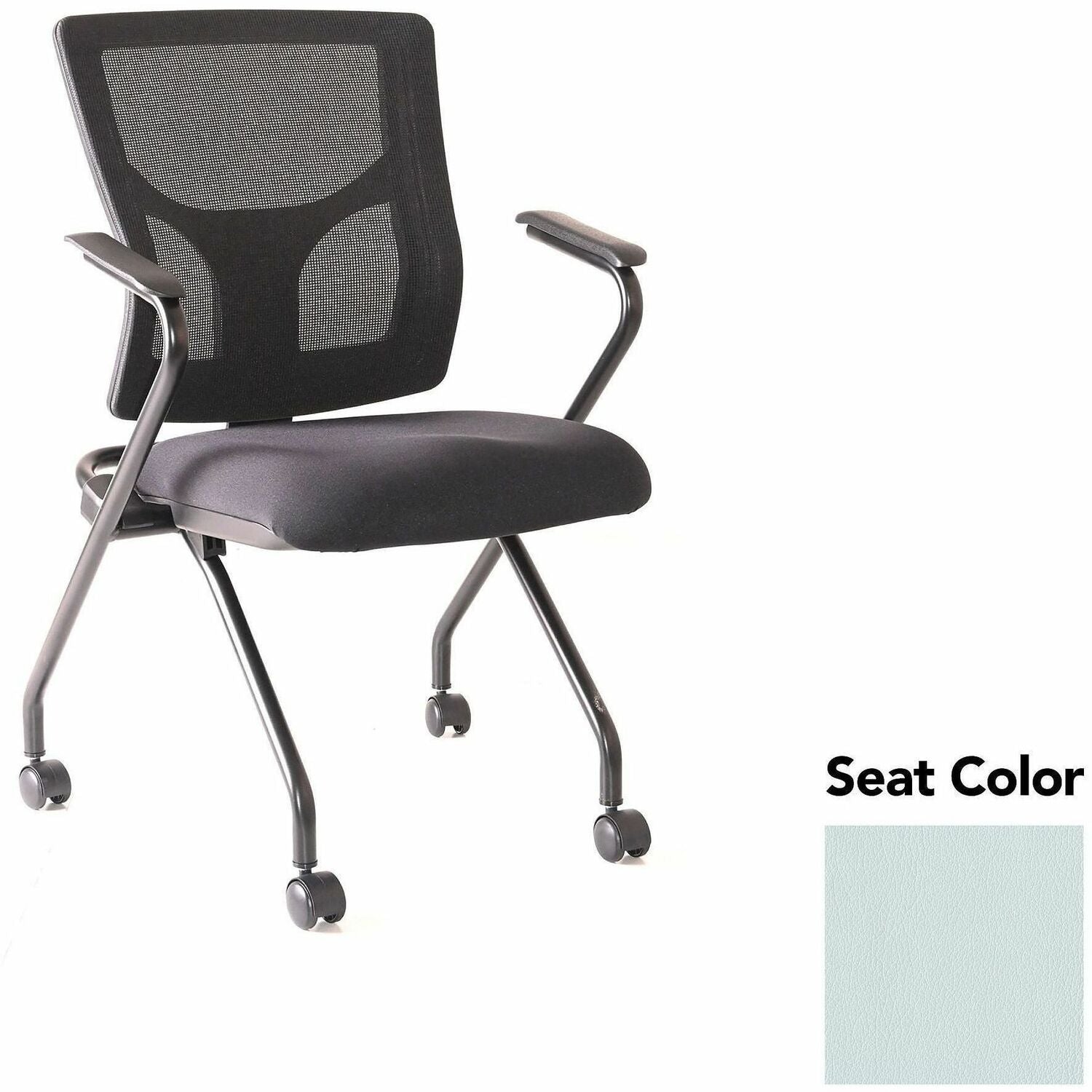 Lorell Conjure Mesh Training Chairs with Arms, High Back, Black, Castillo Breezy Seat, Polyurethane and Foam, Mesh Back, Fixed Armrest, Powder-Coated Metal Legs, 2 Chairs per Carton
