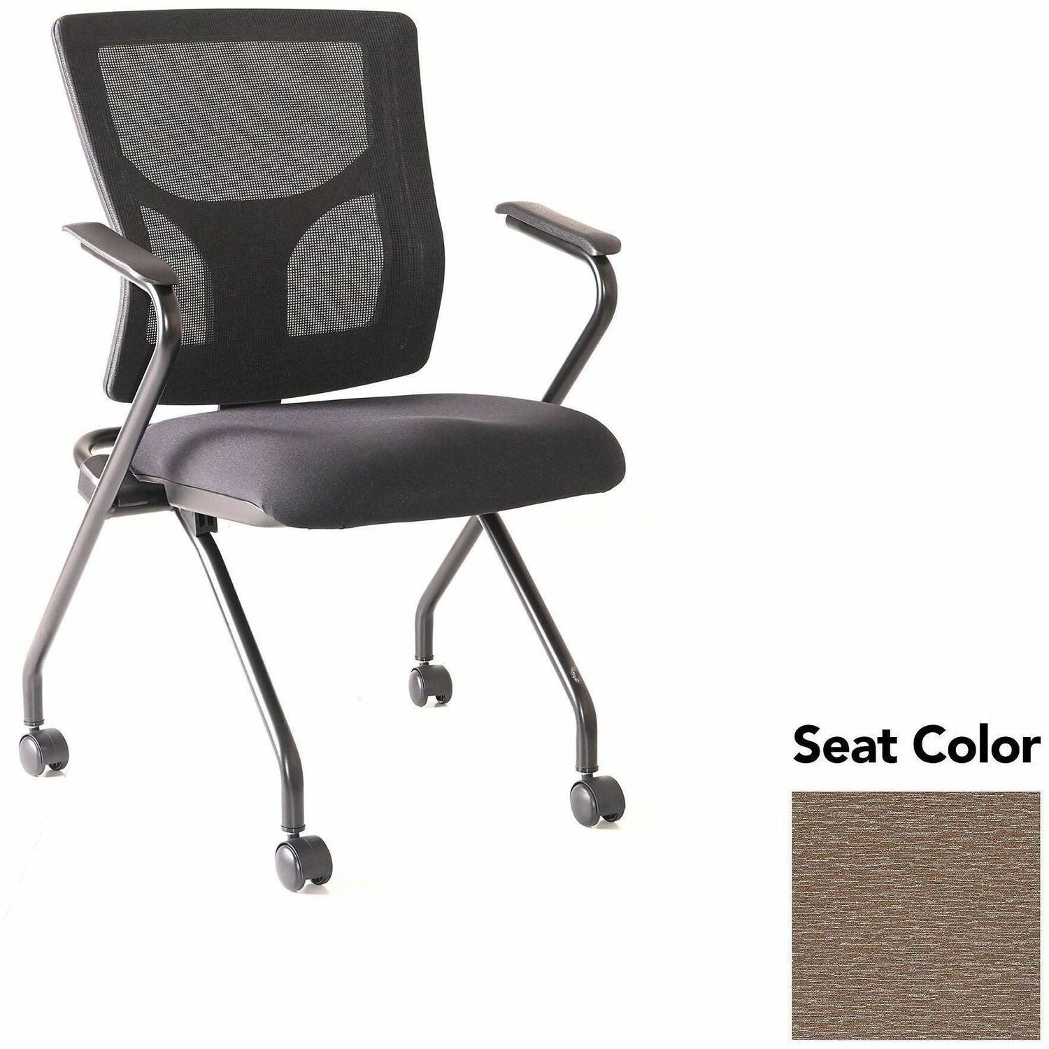 Lorell Conjure Mesh Training Chairs with Arms, High Back, Malted Polyurethane/Foam Seat, Black Mesh Back, Fixed Armrest, Powder-Coated Metal Legs, 2 per Carton