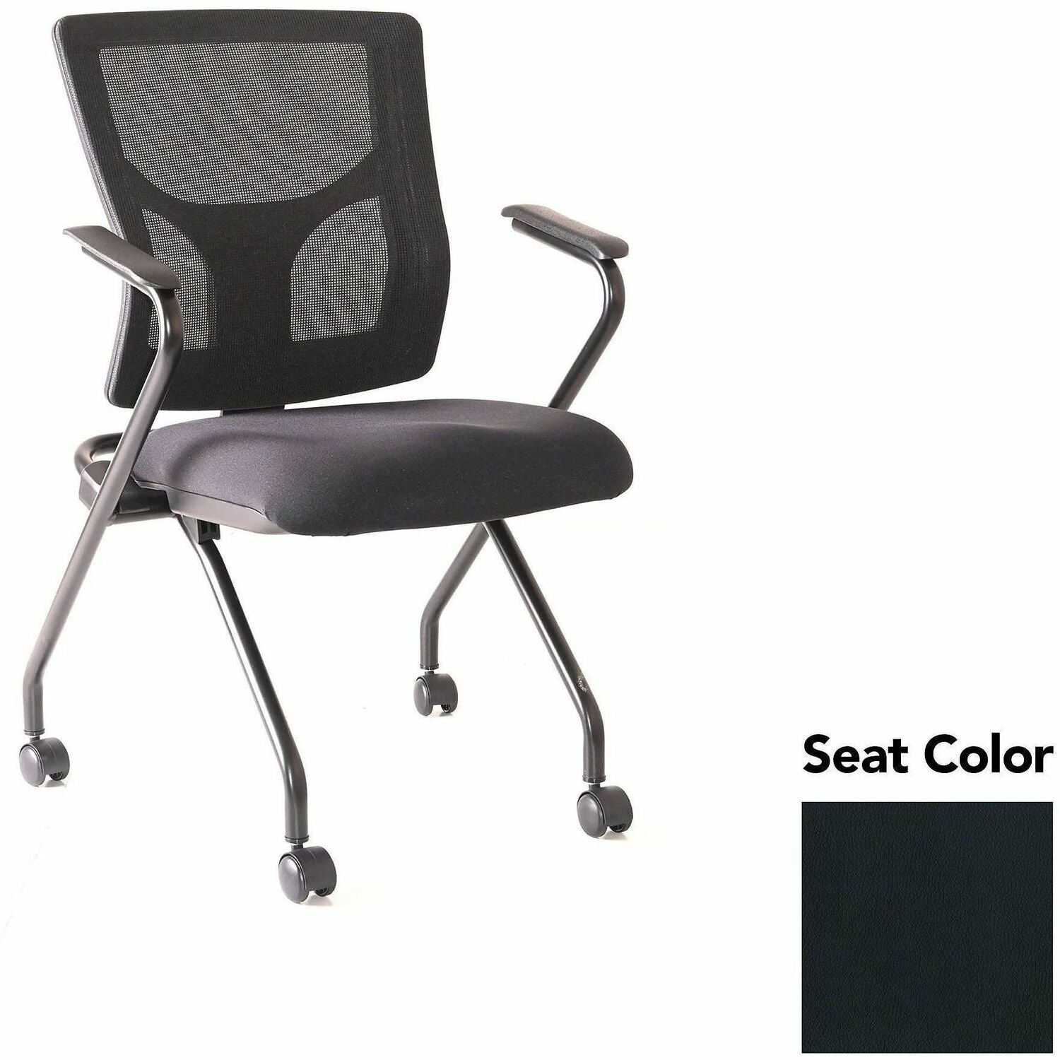 Lorell Conjure Mesh Training Chairs with Arms, High Back, Dillon Black, Polyurethane/Foam Seat, Mesh Back, Fixed Arms, Powder-Coated Metal Legs, 2 per Carton