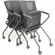 Lorell Conjure Mesh Training Chairs with Arms, High Back, Real Red Seat, Black Frame, Polyurethane and Foam Seat, Mesh Back, Fixed Armrests, 2 per Carton