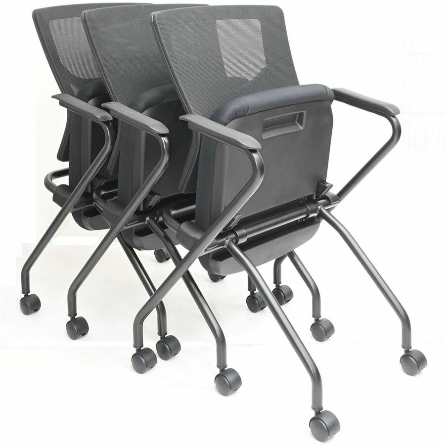 Lorell Conjure Mesh Training Chairs with Arms, High Back, Real Red Seat, Black Frame, Polyurethane and Foam Seat, Mesh Back, Fixed Armrests, 2 per Carton