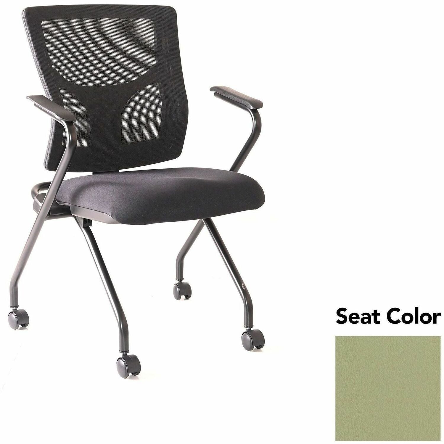 Lorell Conjure Mesh Training Chairs with Arms, Dillon Sage Seat, Polyurethane and Foam, High Mesh Back, Black, Fixed Armrest, 2 per Carton