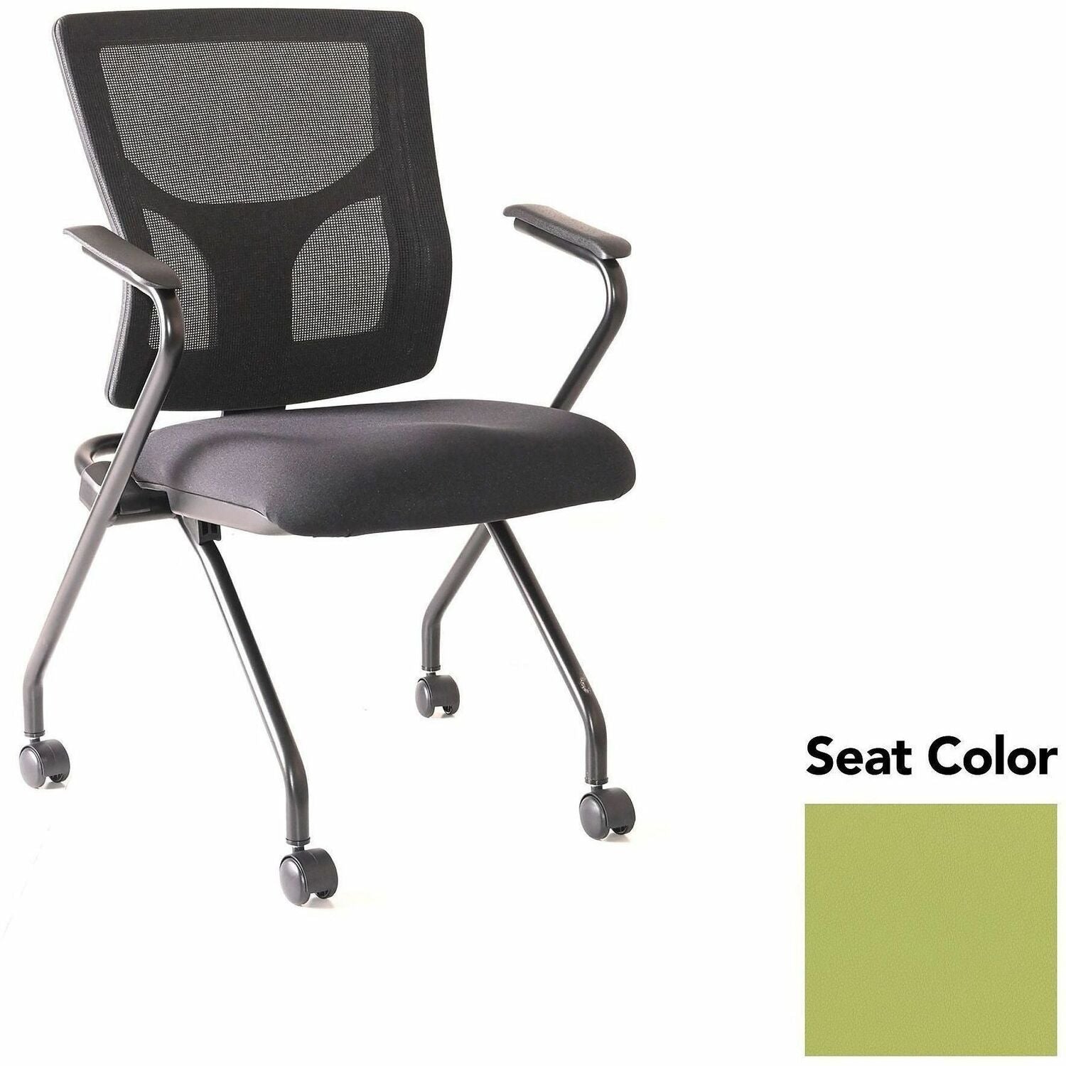 Lorell Conjure Mesh Training Chairs with Arms, High Back, Dillon Apple Green Seat, Polyurethane and Foam, Mesh Back, Black, Fixed Armrest, 2 per Carton