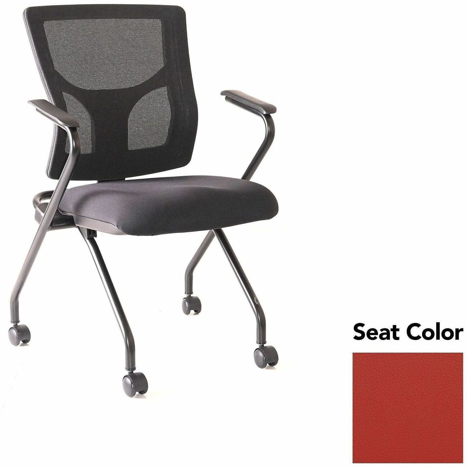 Lorell Conjure Mesh Training Chairs with Arms, High Back, Canyon Red Rock Seat, Black Frame, Polyurethane and Foam Seat, Mesh Back, Fixed Armrests, 2 per Carton