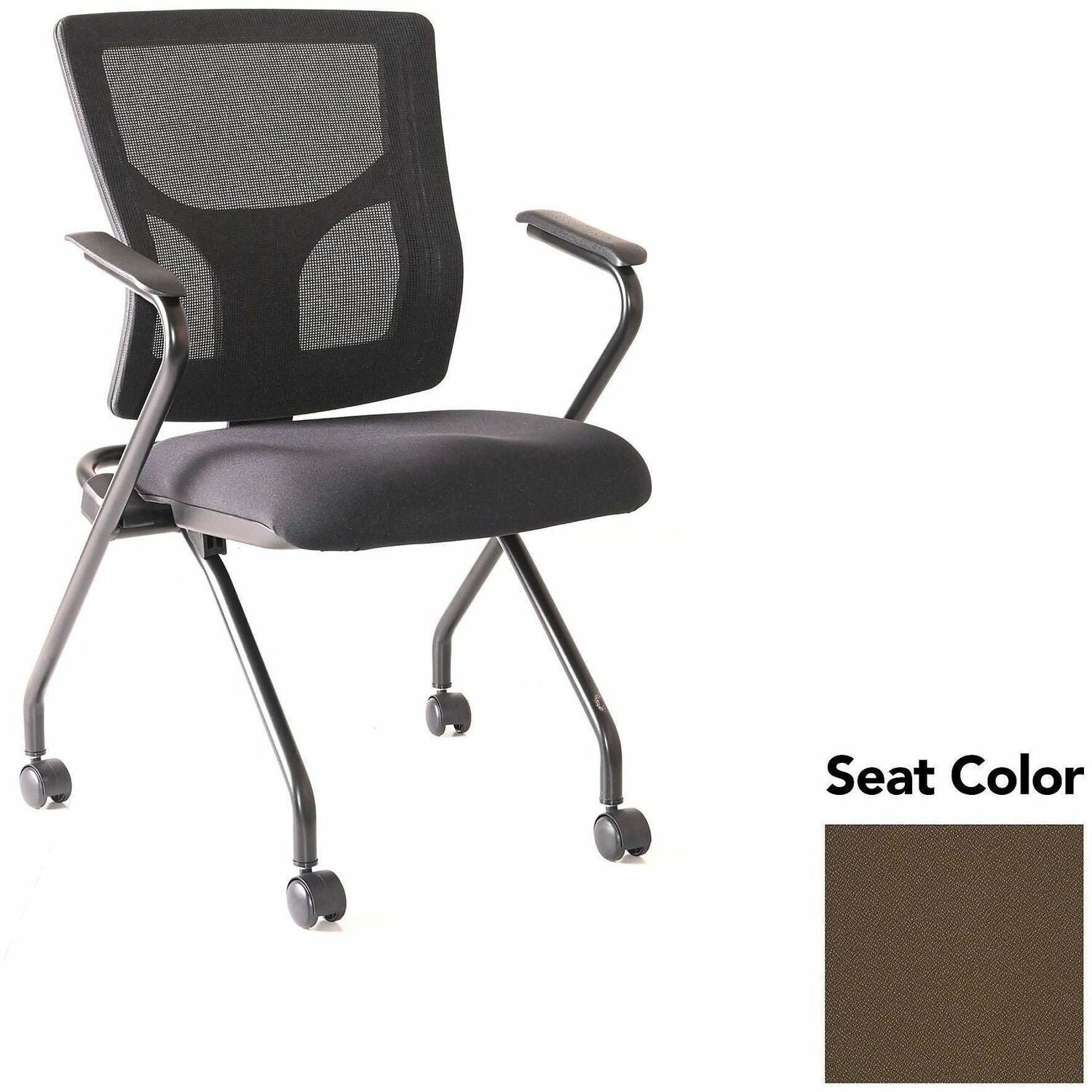 Lorell Conjure Mesh Training Chairs with Arms, Forte Fudge Seat, High Back, Black, Polyurethane and Foam Seat, Mesh Back, Fixed Armrest, Powder-Coated Metal Base, 2 Chairs per Carton