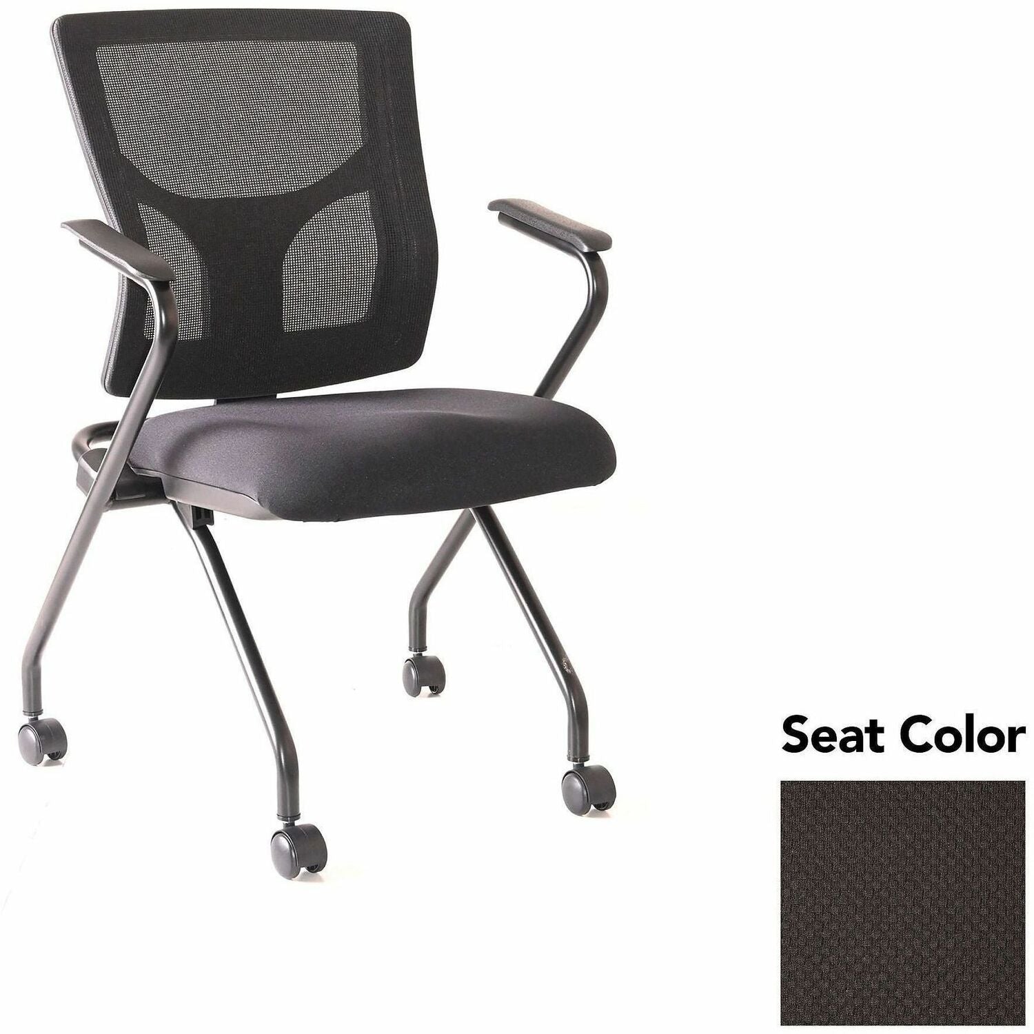 Lorell Conjure Mesh Training Chairs with Arms, High Back, Perfection Black, Polyurethane and Foam Seat, Mesh Back, Fixed Armrest, Powder-Coated Metal Legs, 2 Chairs per Carton