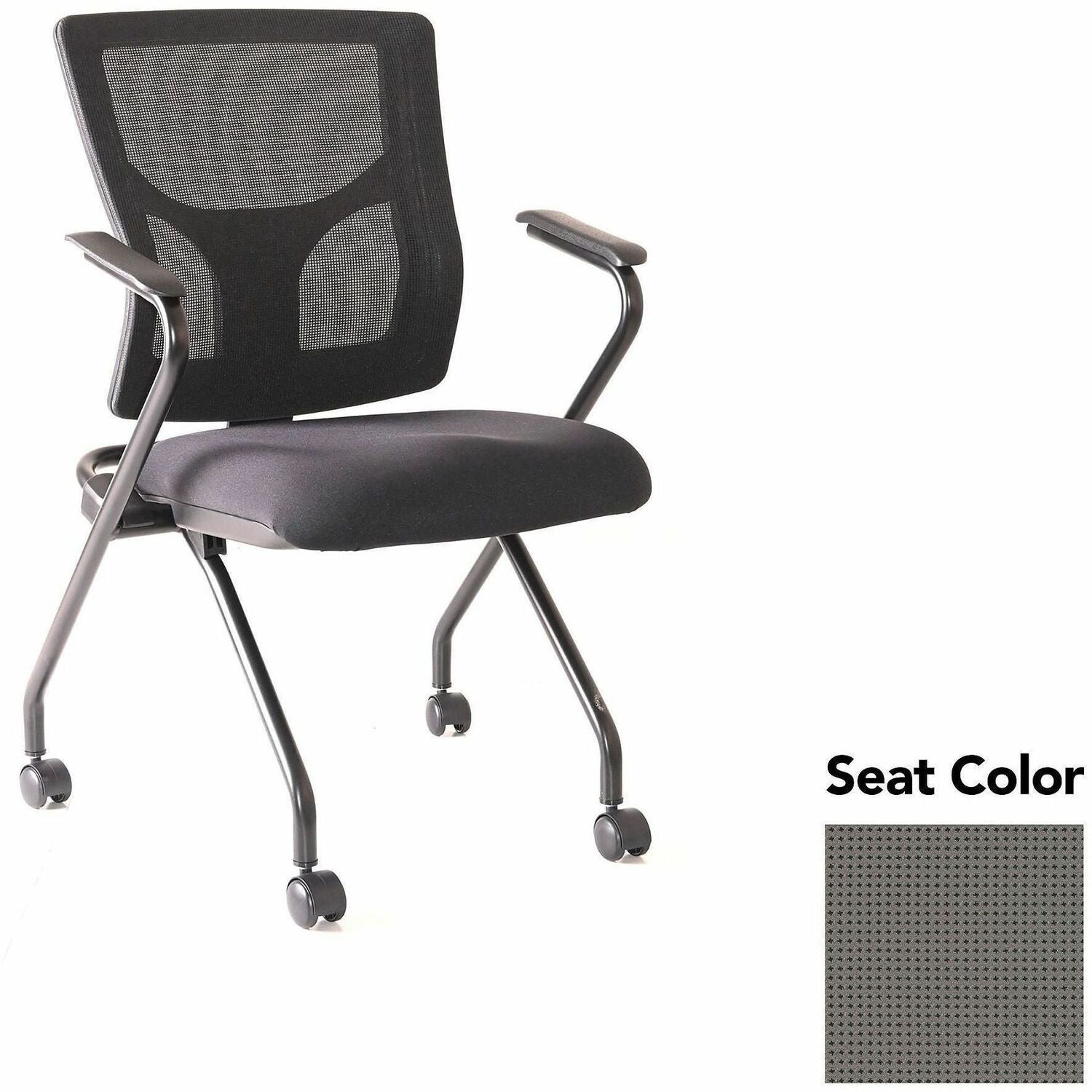 Lorell Conjure Mesh Training Chairs with Arms, High Back, Expo Fog Seat, Black Frame, Polyurethane and Foam Seat, Mesh Back, Fixed Armrests, 2 per Carton