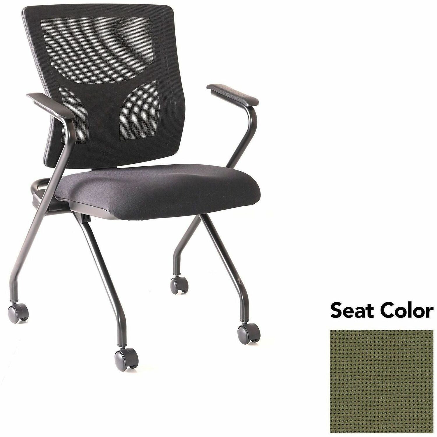 Lorell Conjure Mesh Training Chairs with Arms, High Back, Expo Leaf Seat, Black, Polyurethane and Foam Seat, Mesh Back, Fixed Armrest, Powder-Coated Metal Legs, 2 per Carton