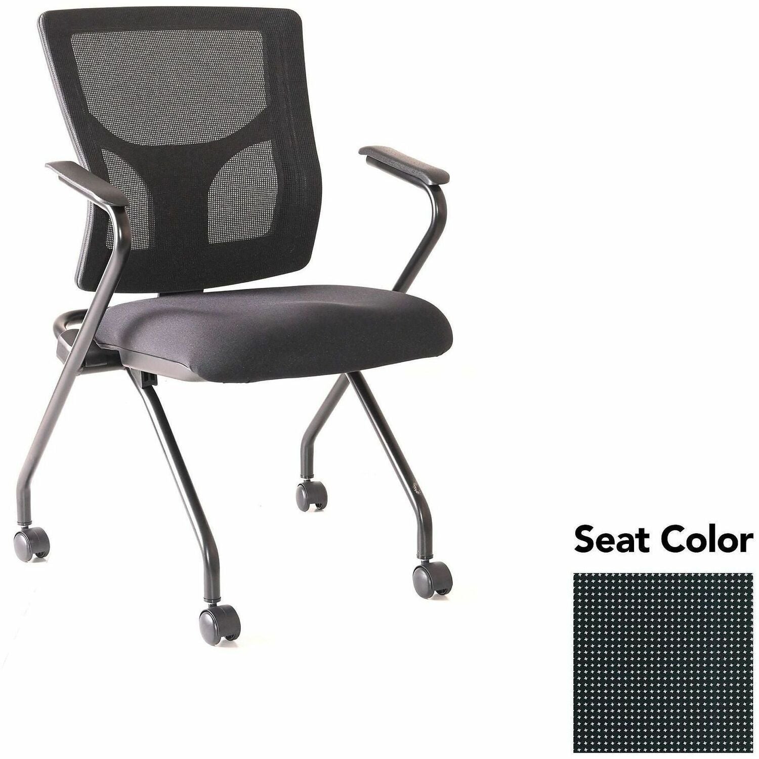 Lorell Conjure Mesh Training Chairs with Arms, High Back, Expo Tuxedo Seat, Black, Fixed Armrest, Mesh Back, 2 per Carton