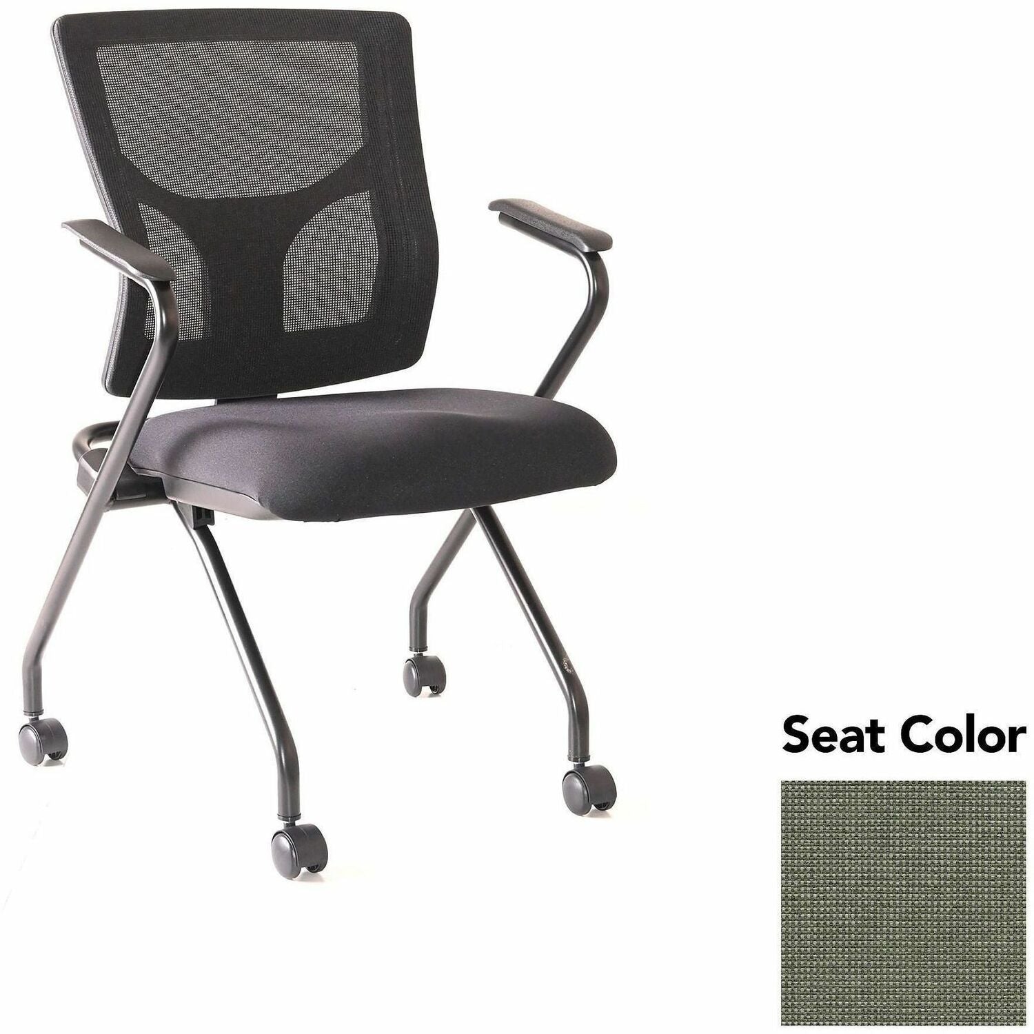 Lorell Conjure Mesh Training Chairs with Arms, High Back, Shire Sage Seat, Black Frame, Polyurethane and Foam Seat, Mesh Back, Fixed Armrests, 2 per Carton