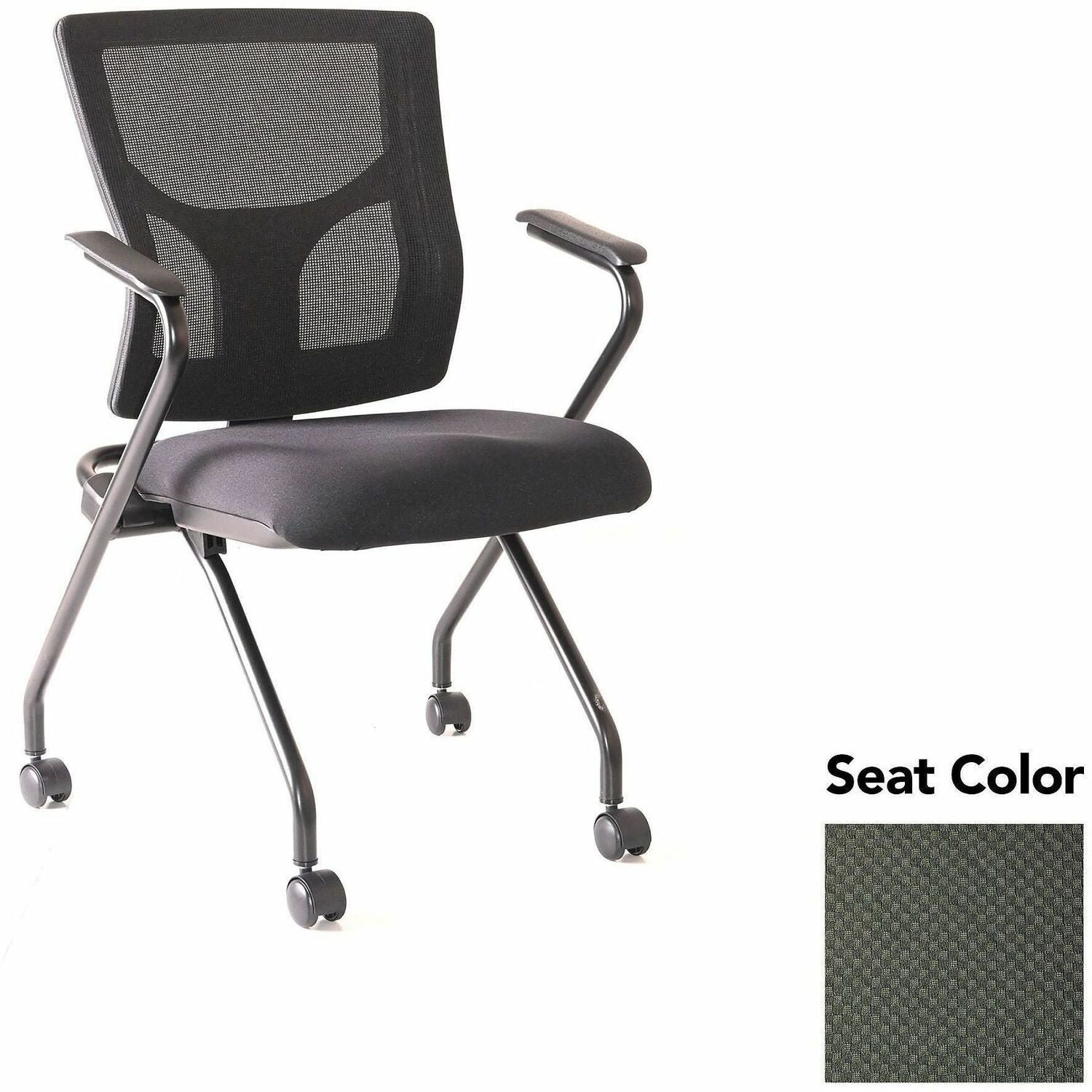 Lorell Conjure Mesh Training Chairs with Arms, High Back, Perfection Olive Green Seat, Black Frame, Polyurethane and Foam Seat, Mesh Back, Fixed Armrests, 2 Chairs per Carton