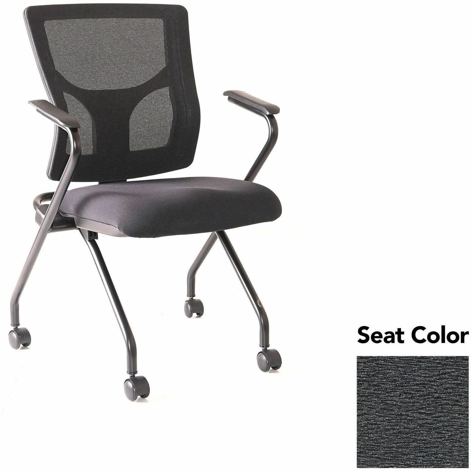 Lorell Conjure Mesh Training Chairs with Arms, High Back, Mesh Back, Polyurethane Foam Seat, Fuse Azurean, Black, Fixed Armrest, 2 per Carton