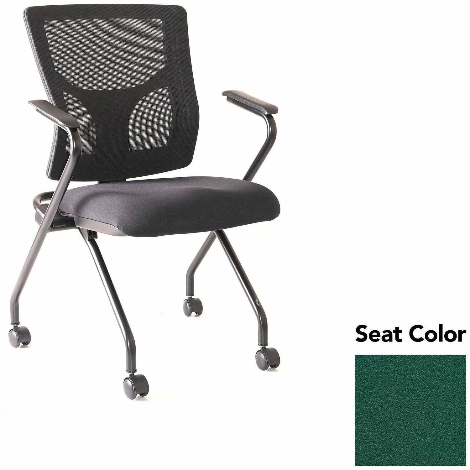 Lorell Conjure Mesh Training Chairs with Arms, High Back, Forte Chive Seat, Black, Polyurethane and Foam Seat, Mesh Back, Fixed Armrest, 2 per Carton