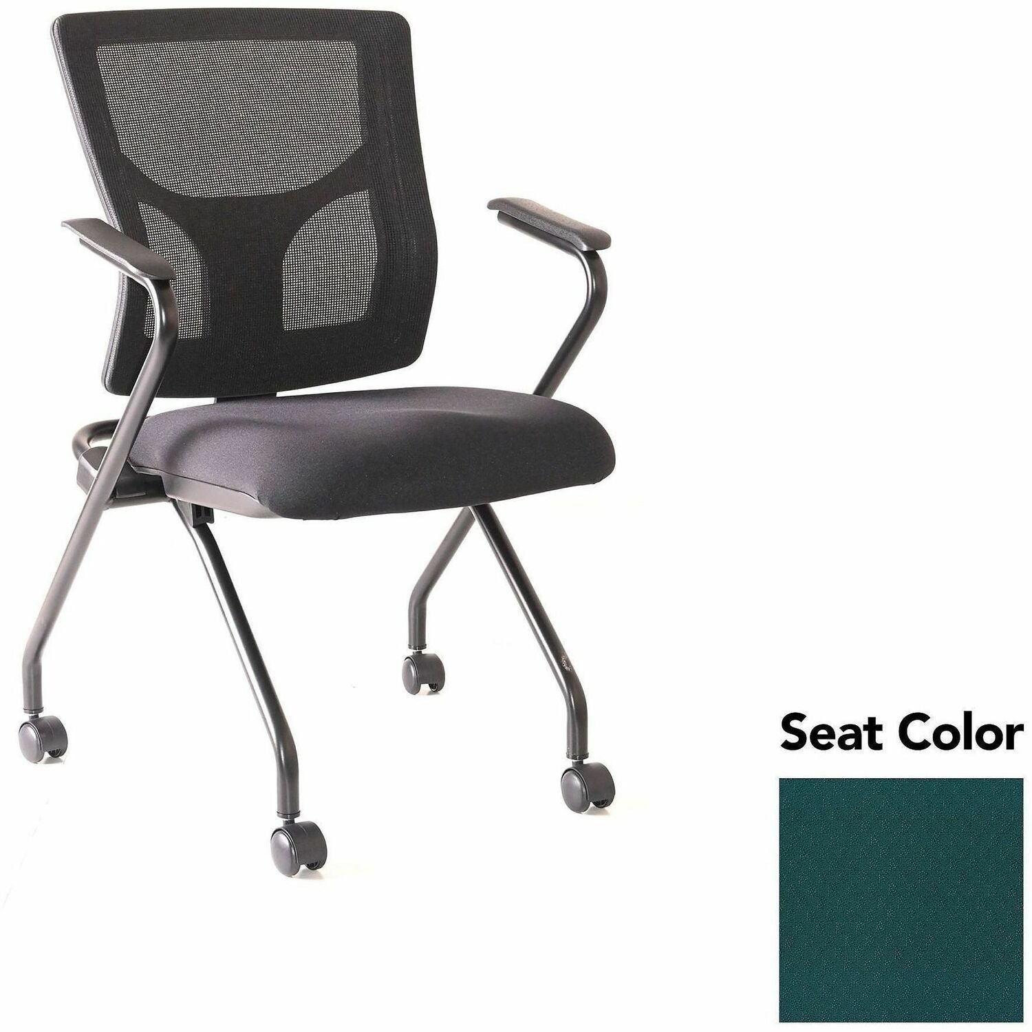 Lorell Conjure Mesh Training Chairs with Arms, High Back, Insight Forest Seat, Black, Polyurethane and Foam Seat, Mesh Back, Fixed Armrest, 2 per Carton