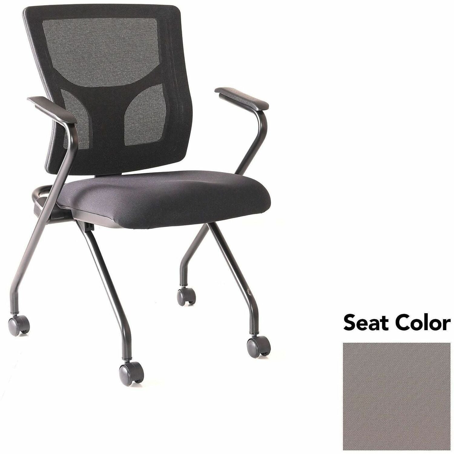 Lorell Conjure Mesh Training Chairs with Arms, High Back, Insight Fossil Seat, Black, Polyurethane and Foam Seat, Mesh Back, Fixed Armrest, Powder-Coated Metal Legs, 2 per Carton
