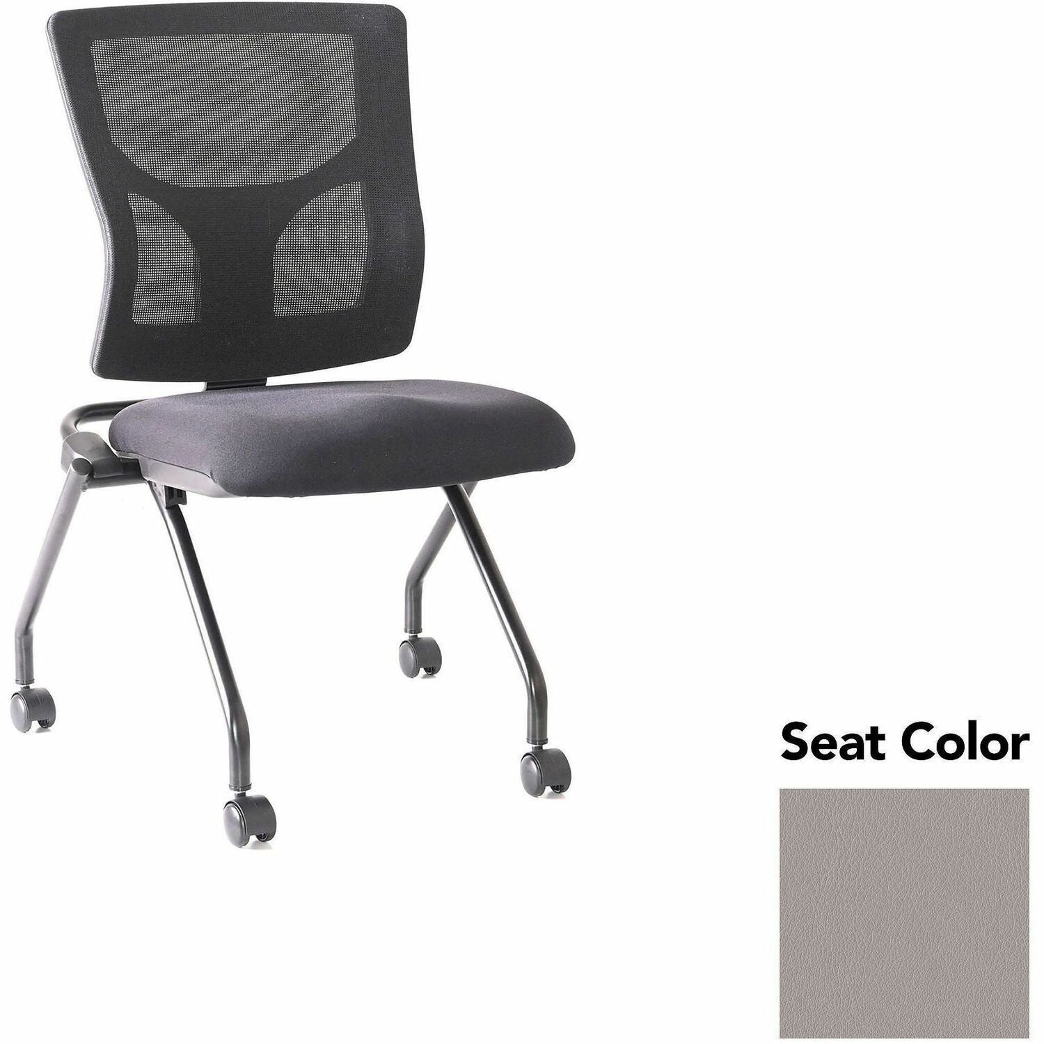 Lorell Conjure Mesh Training Chairs, Polyurethane Foam Seat, Mesh Back, Castillo Metal Color, Foldable, Nesting, Adjustable Back, 2 Chairs per Carton