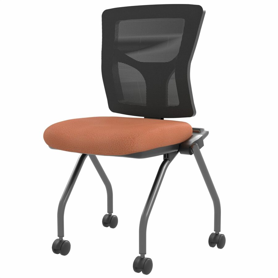 Lorell Conjure Mesh Training Chairs, Canyon Cordovan Seat, Polyurethane Foam, Mesh Back, Foldable, Nesting, Adjustable Back, 2 per Carton