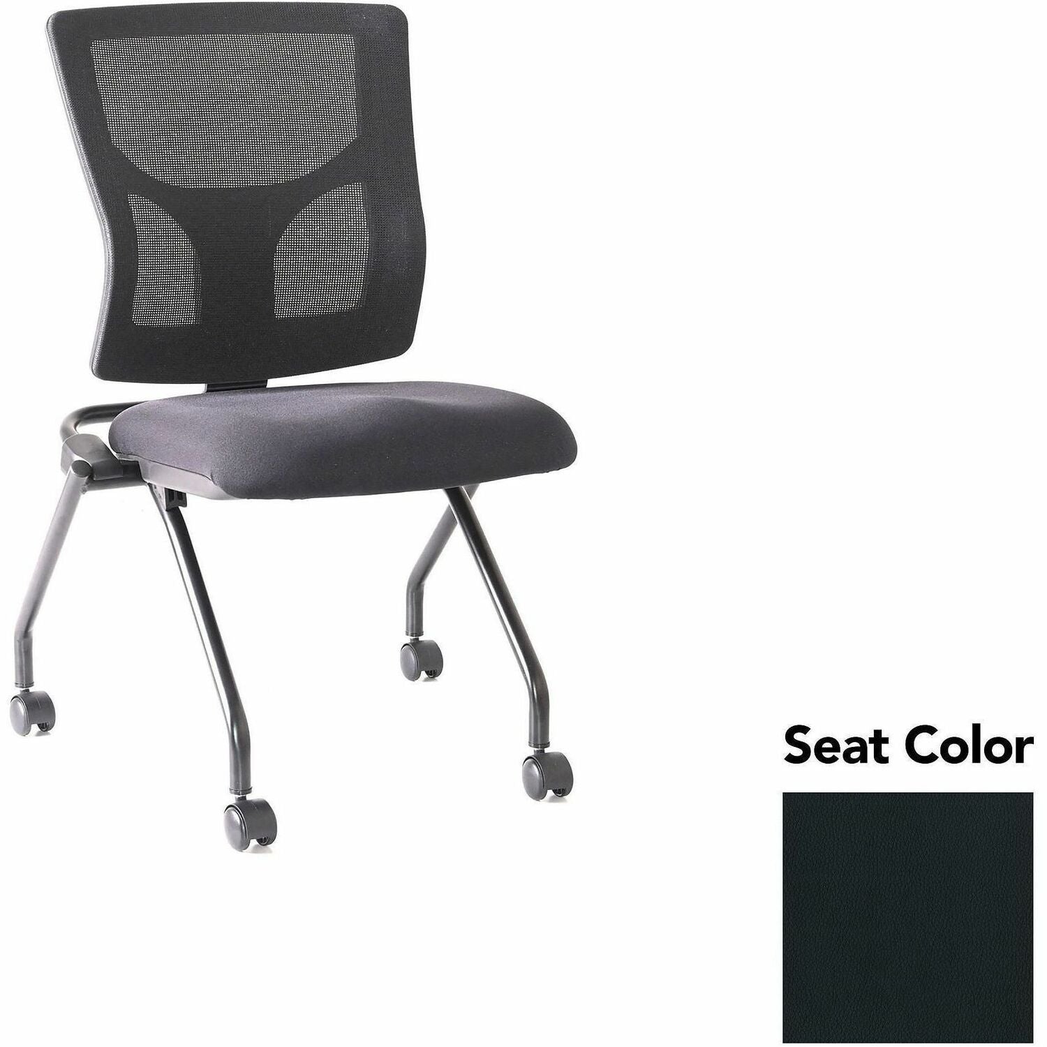 Lorell Conjure Mesh Training Chairs, Dillon Black, Polyurethane Foam Seat, Mesh Back, Foldable, Nesting, Adjustable Back, 2 per Carton