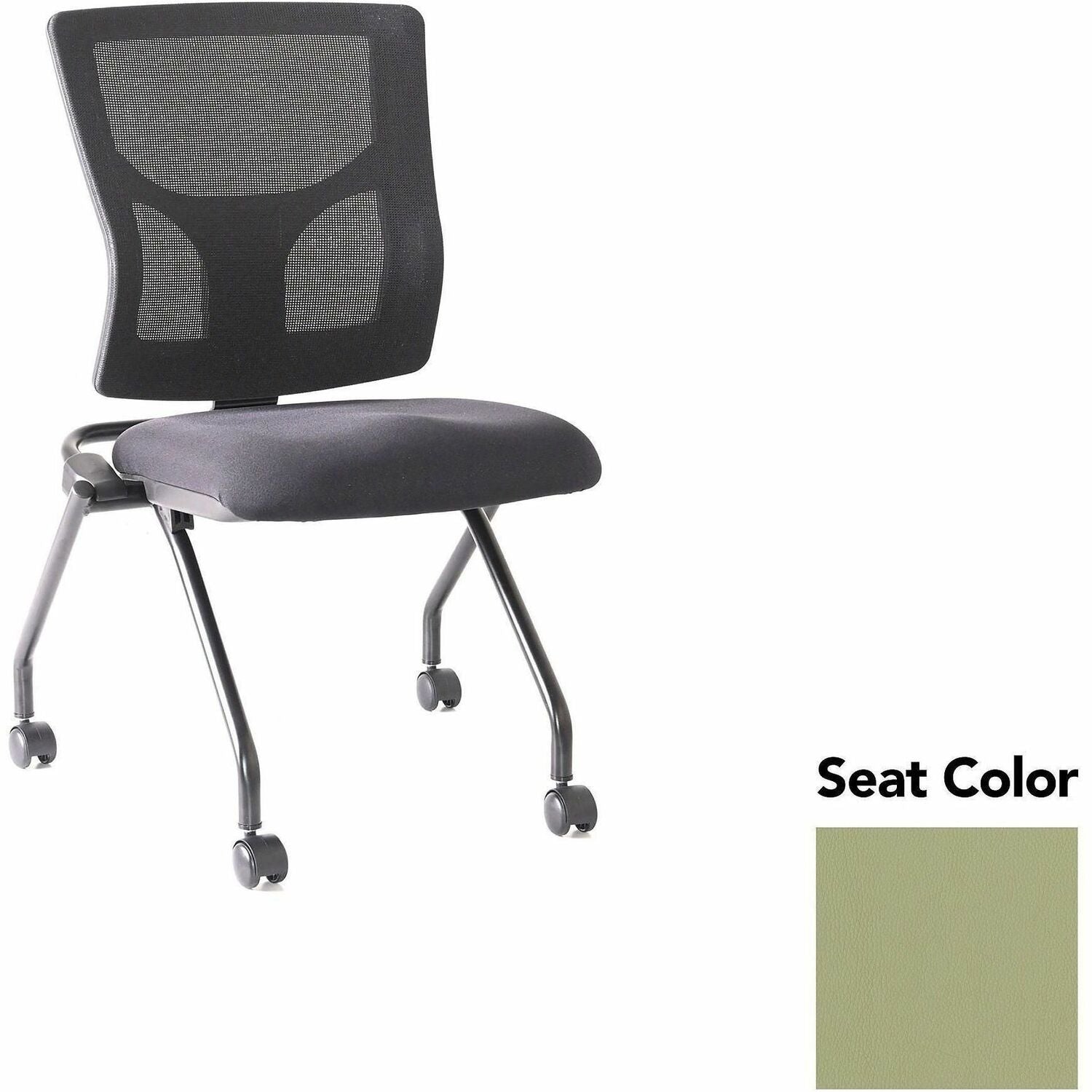 Lorell Conjure Mesh Training Chairs, Dillon Sage, Polyurethane Foam Seat, Mesh Back, Foldable, Nesting, Adjustable Back, Powder-Coated Metal Base, Casters, 2 Chairs per Carton